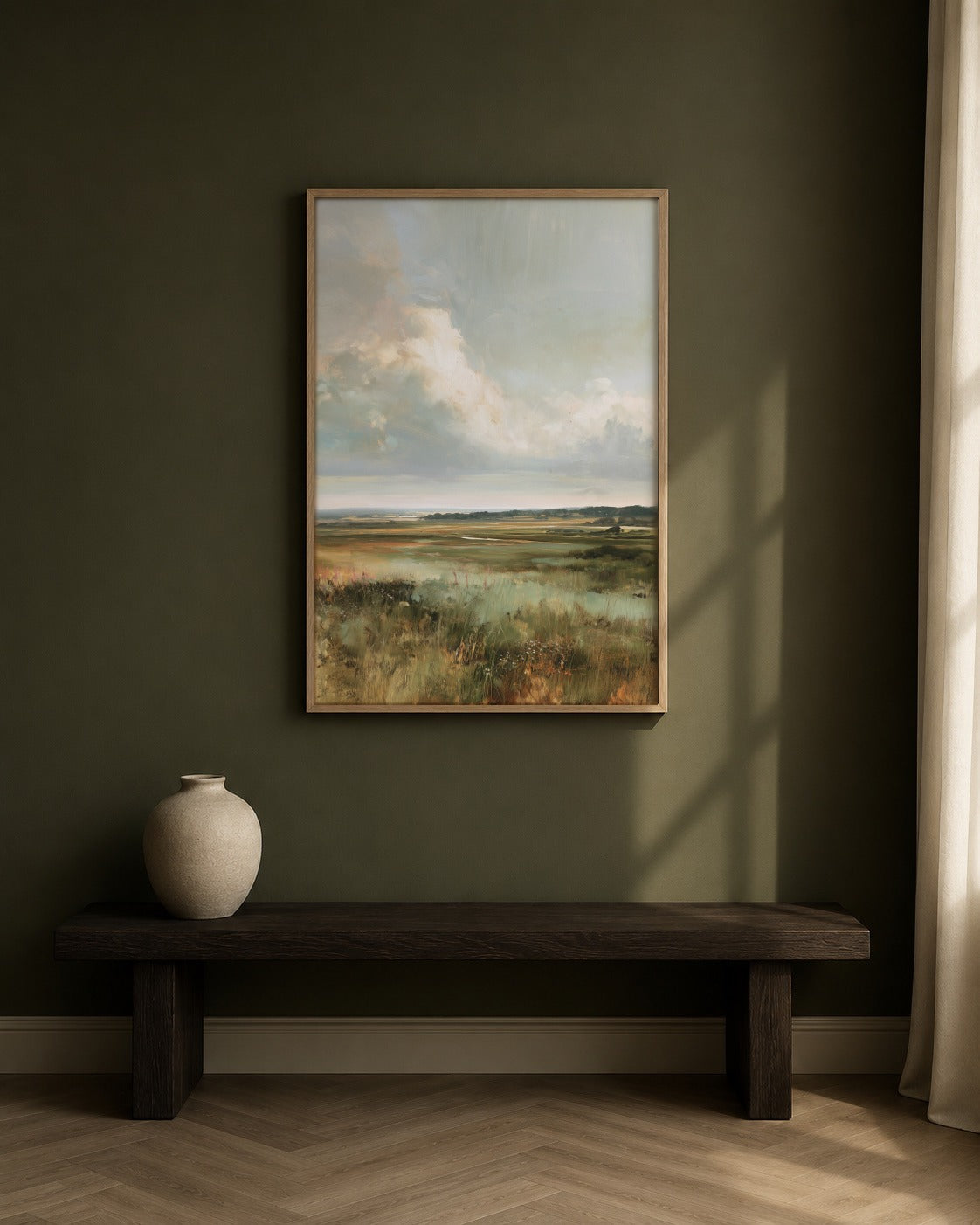 The Open Marsh framed marsh artwork in a contemporary interior