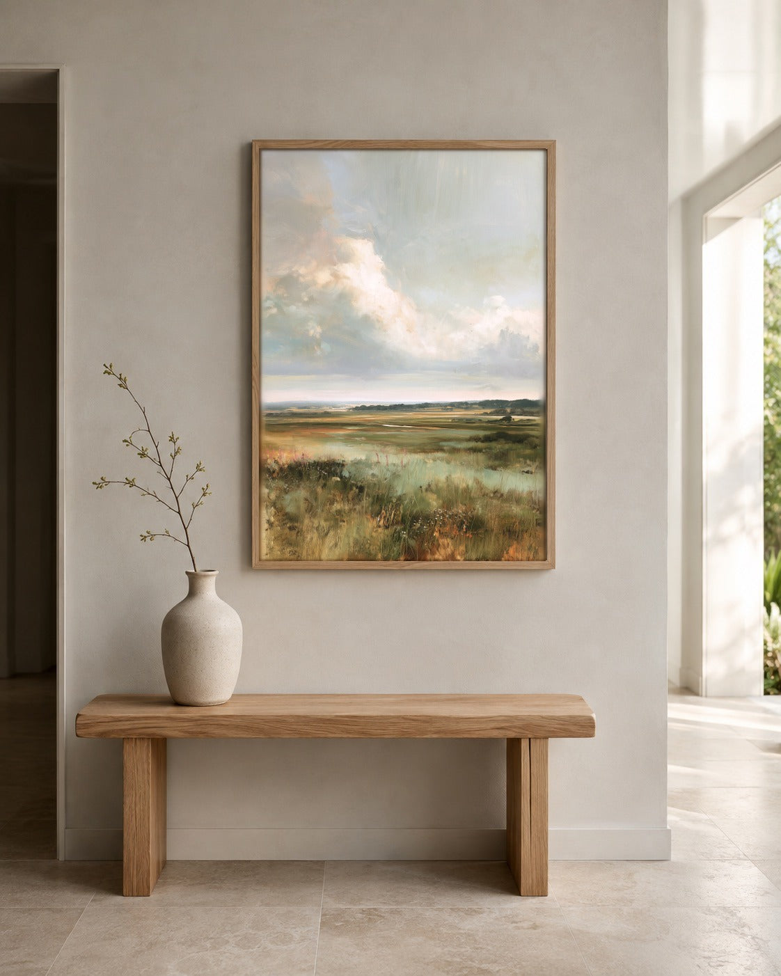 The Open Marsh coastal landscape wall art displayed in a home interior