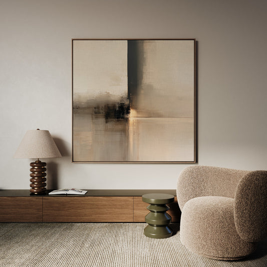 Quiet Divide square neutral abstract canvas wall art by Daisy & Co