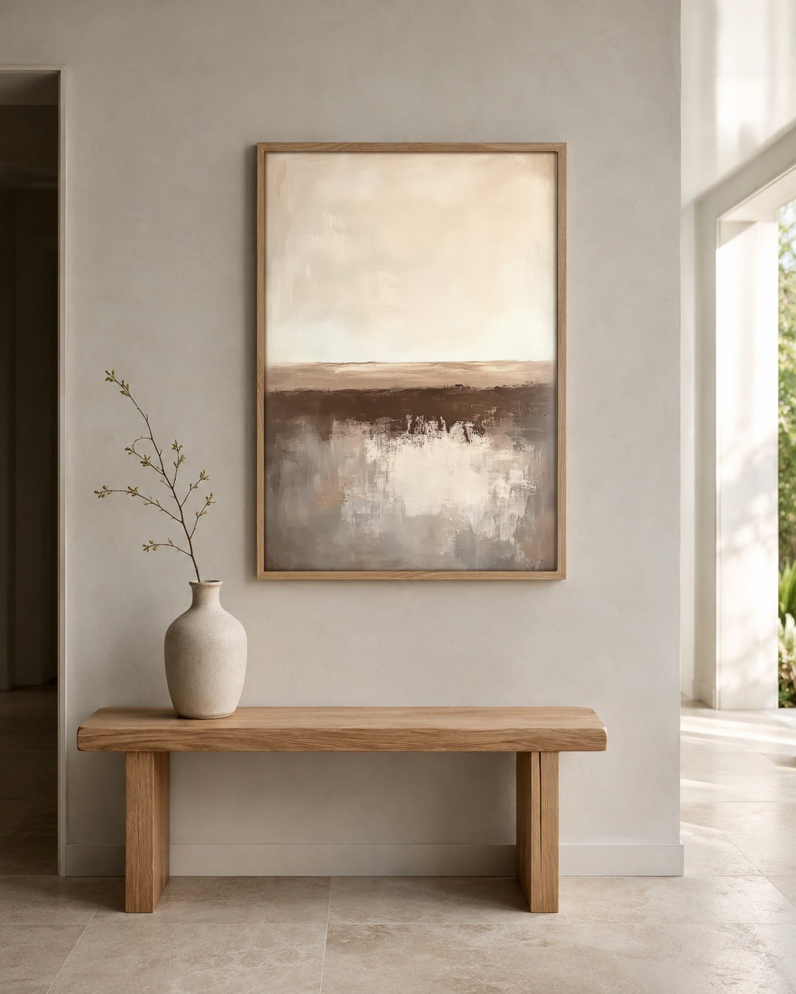 Quiet Earth brown abstract wall art displayed in a home interior
