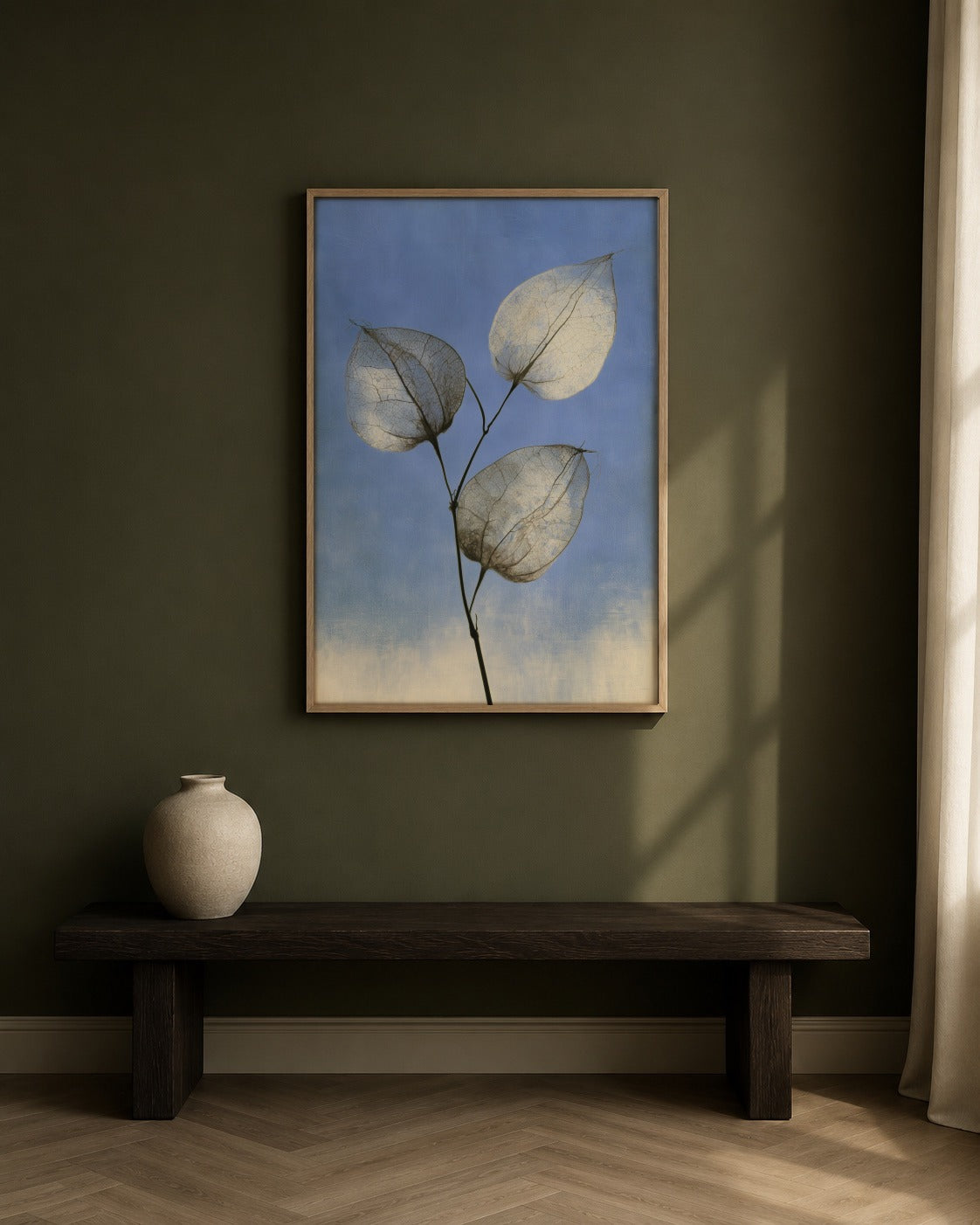 Paper Leaves framed botanical artwork in a contemporary interior