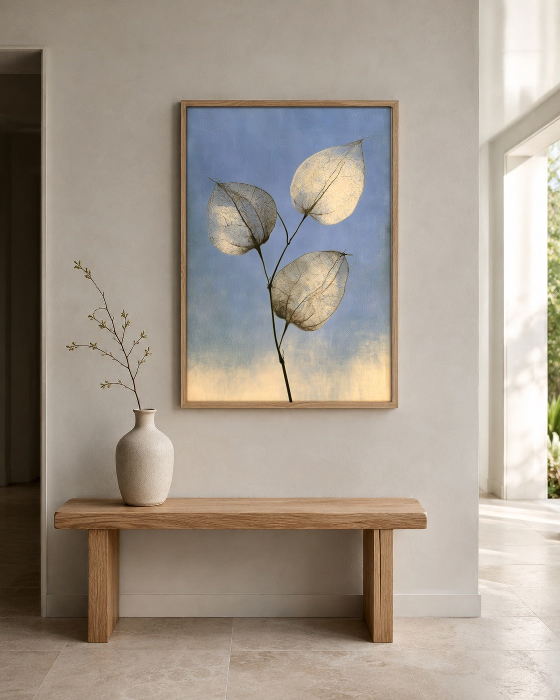 Paper Leaves blue leaf wall art displayed in a home interior