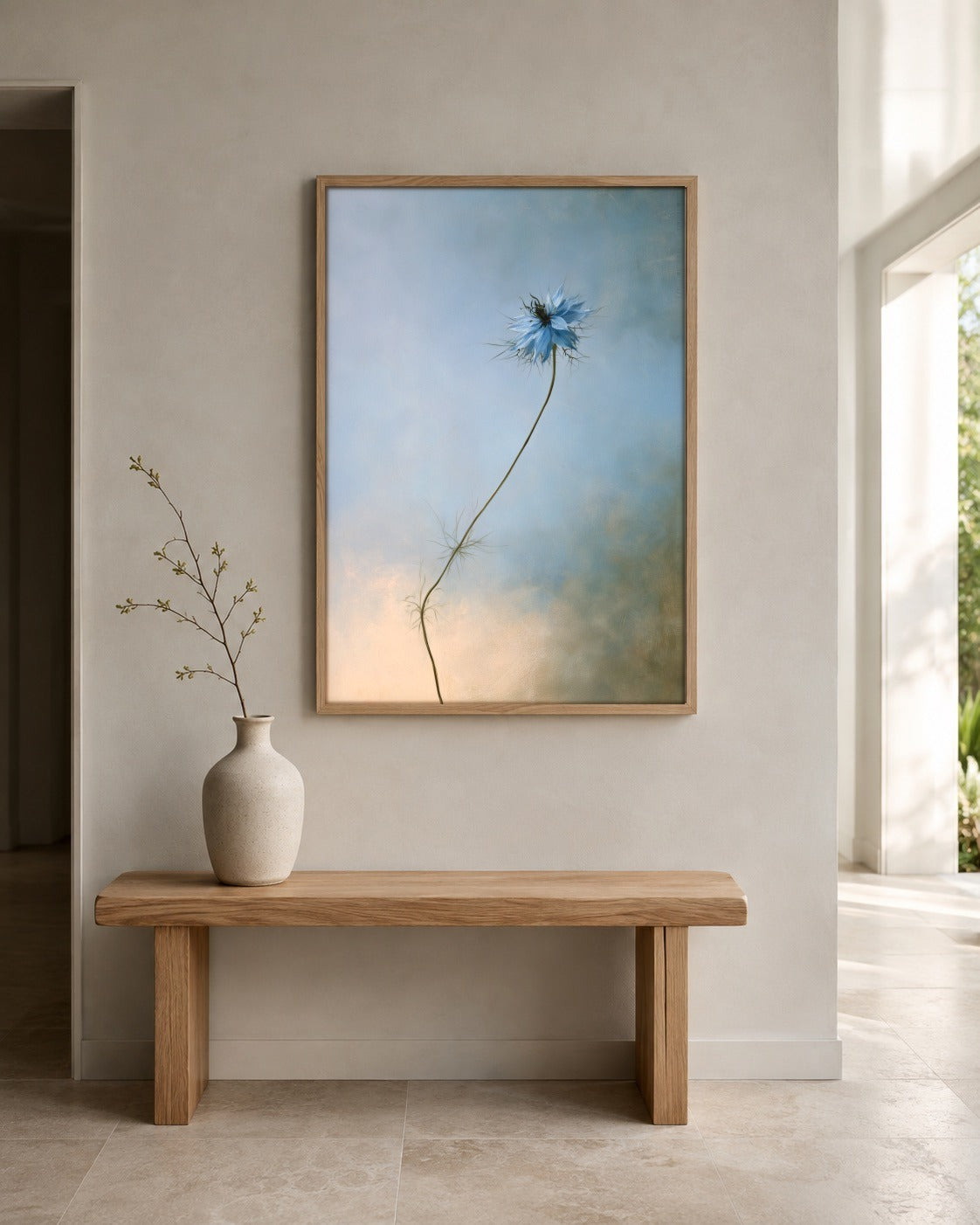 Wild Blue blue botanical wall art displayed in a home interior