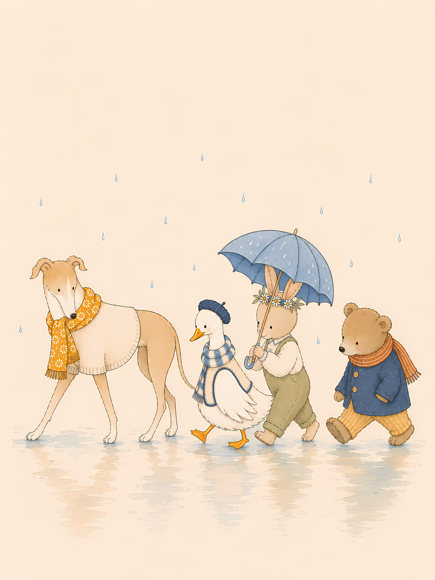 Rainy Day Parade illustrated animal nursery print by Daisy and Friends