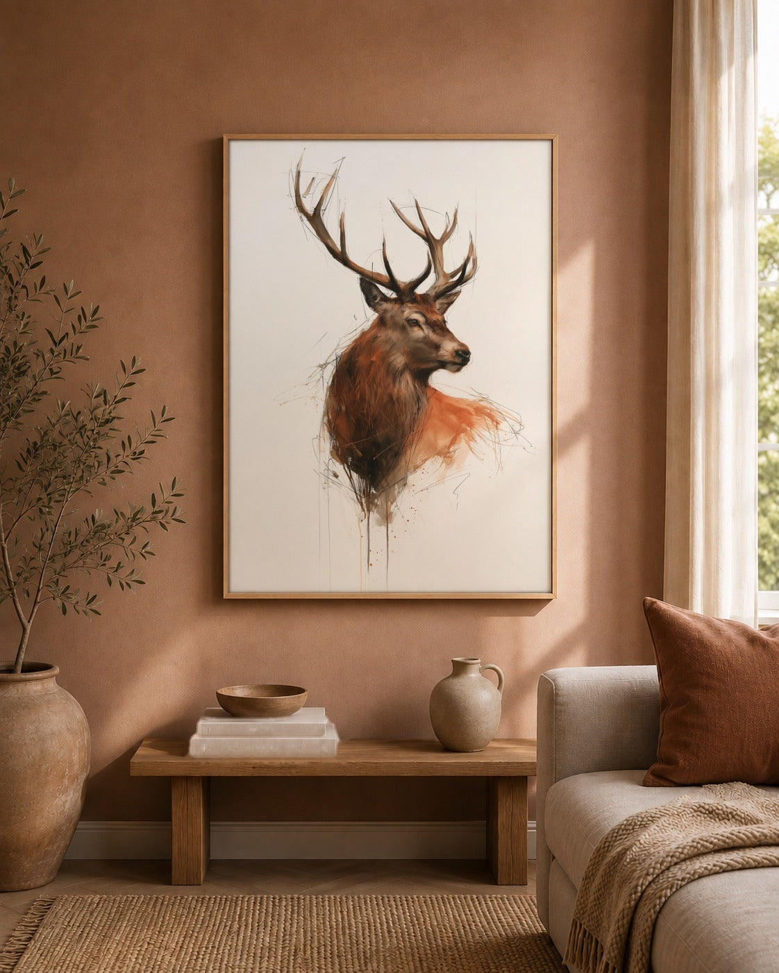 Red Deer Stag watercolour wildlife artwork interior view
