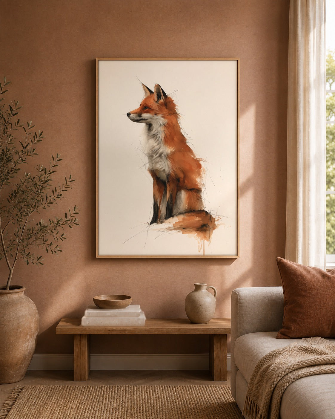 Red Fox watercolour wildlife artwork interior view