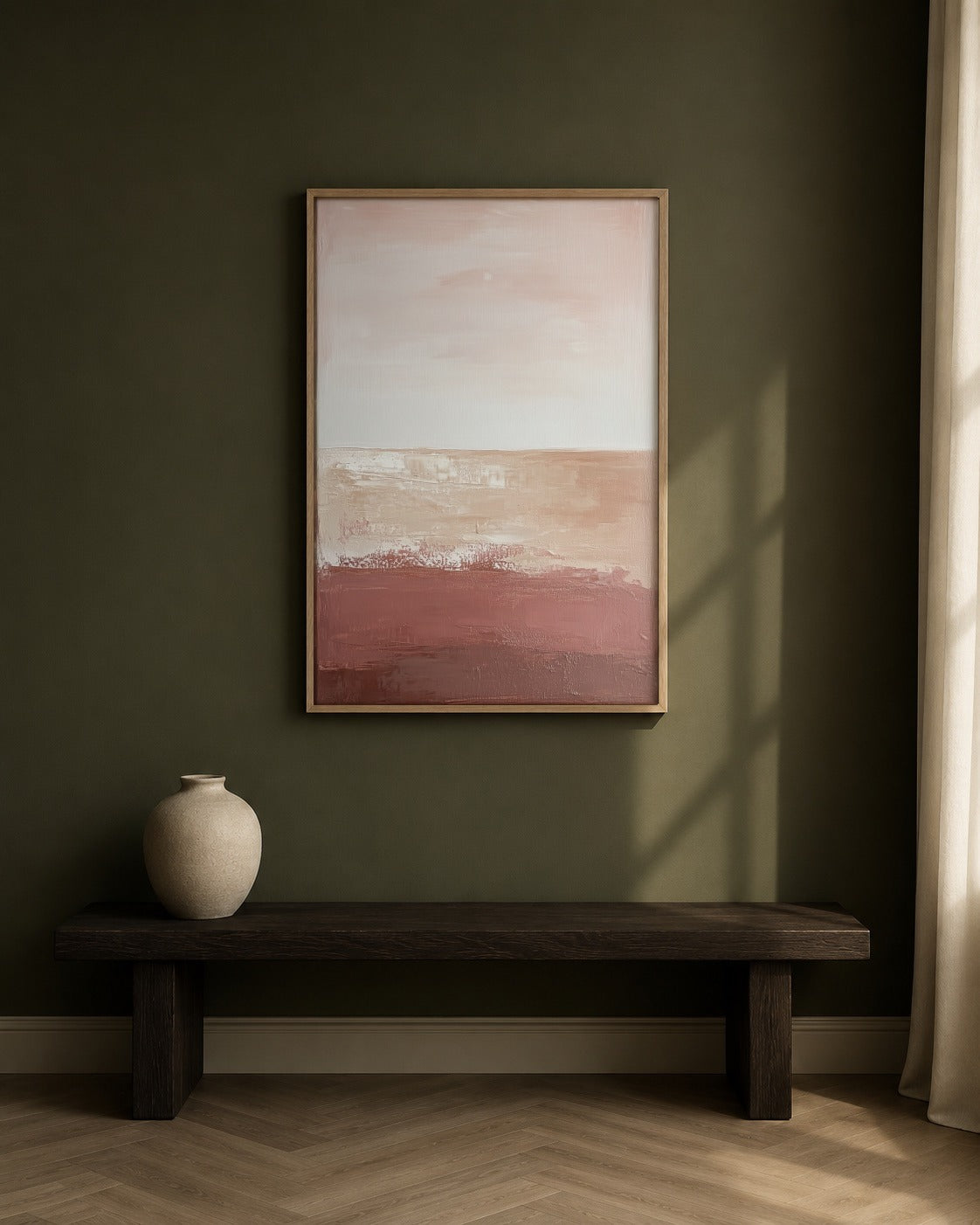 Rose Horizon framed abstract artwork in a contemporary interior