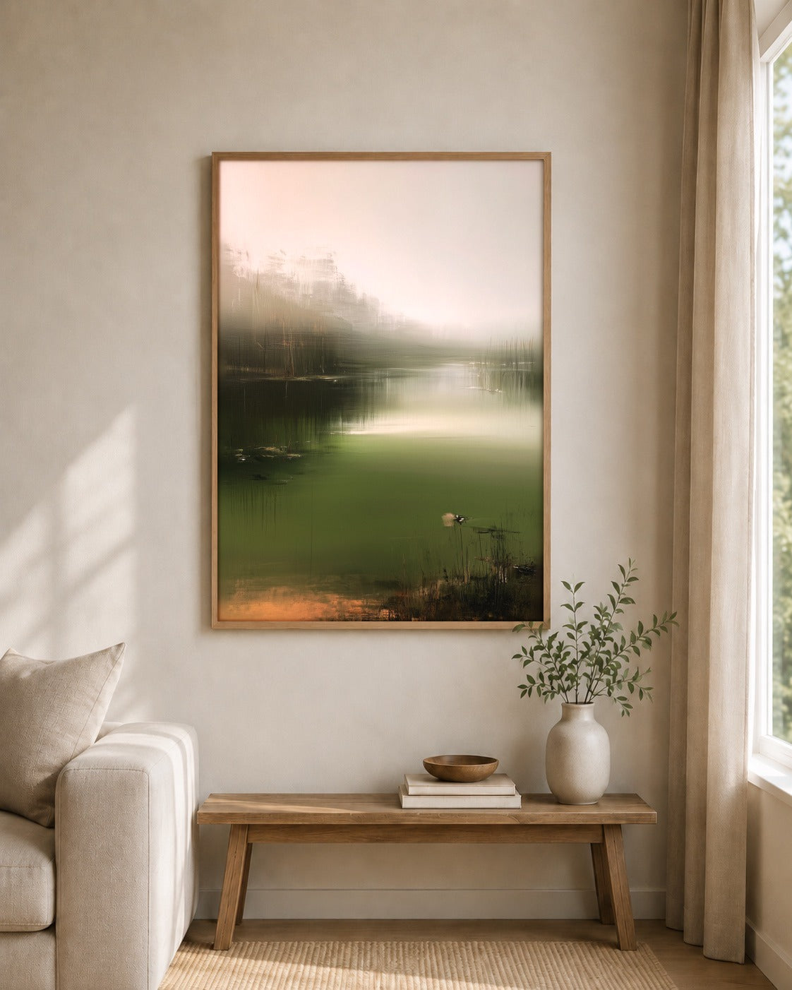 The Mist Channel framed wall art styled on an interior wall