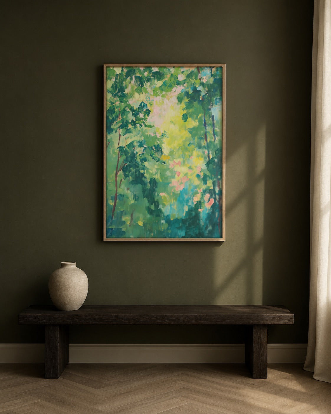 Summer Canopy framed woodland artwork in a contemporary interior