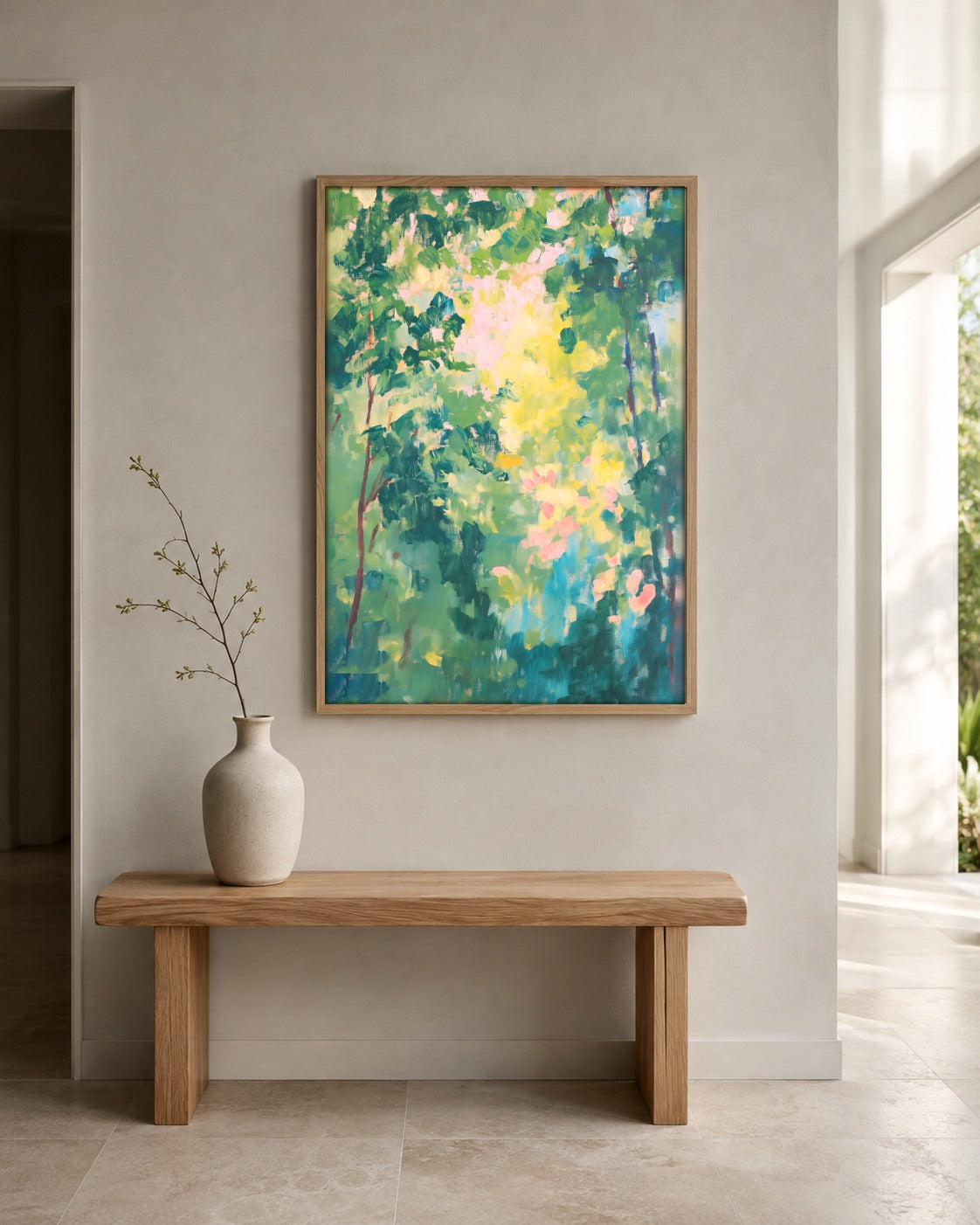 Summer Canopy green abstract wall art displayed in a home interior