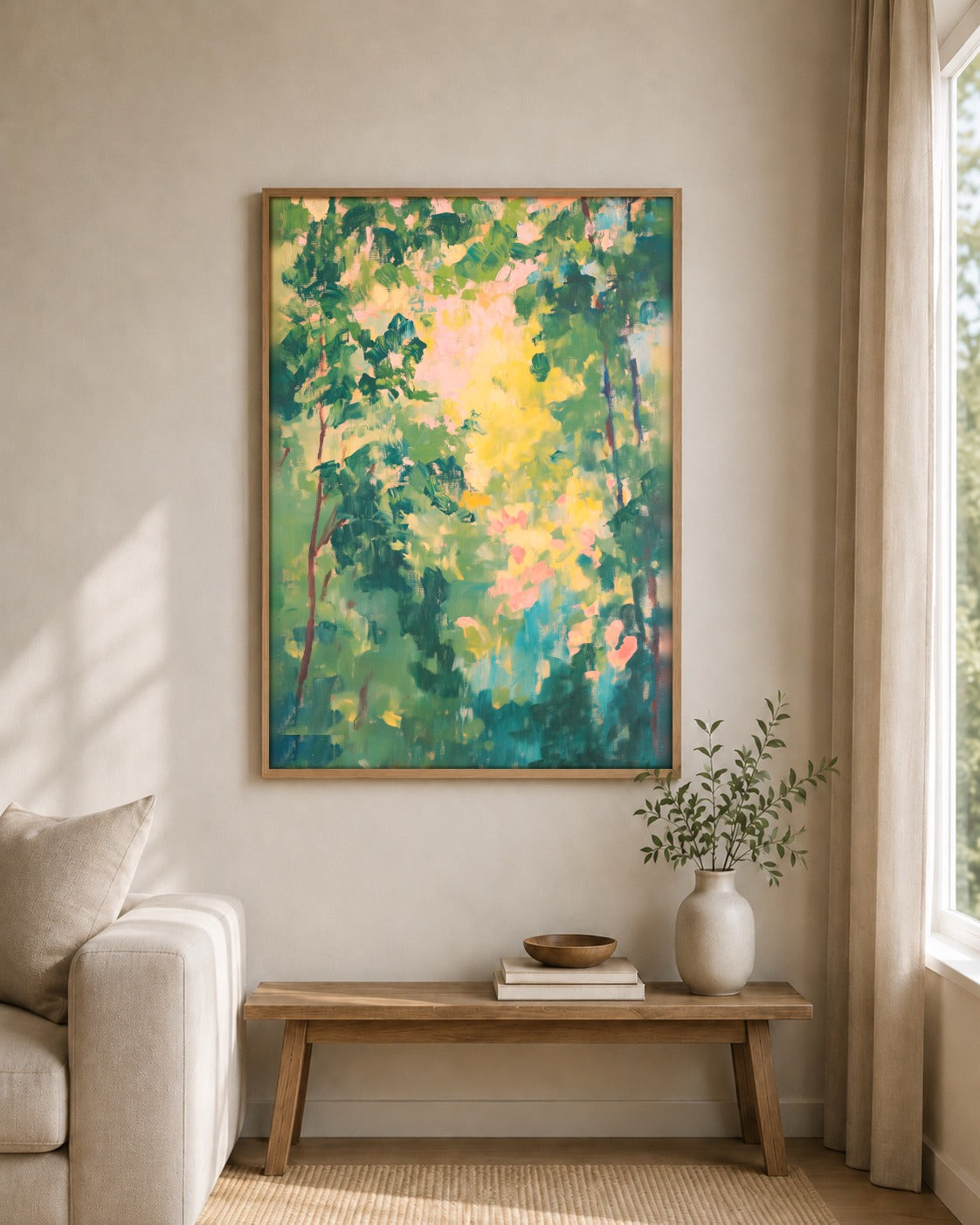 Summer Canopy framed wall art styled on an interior wall