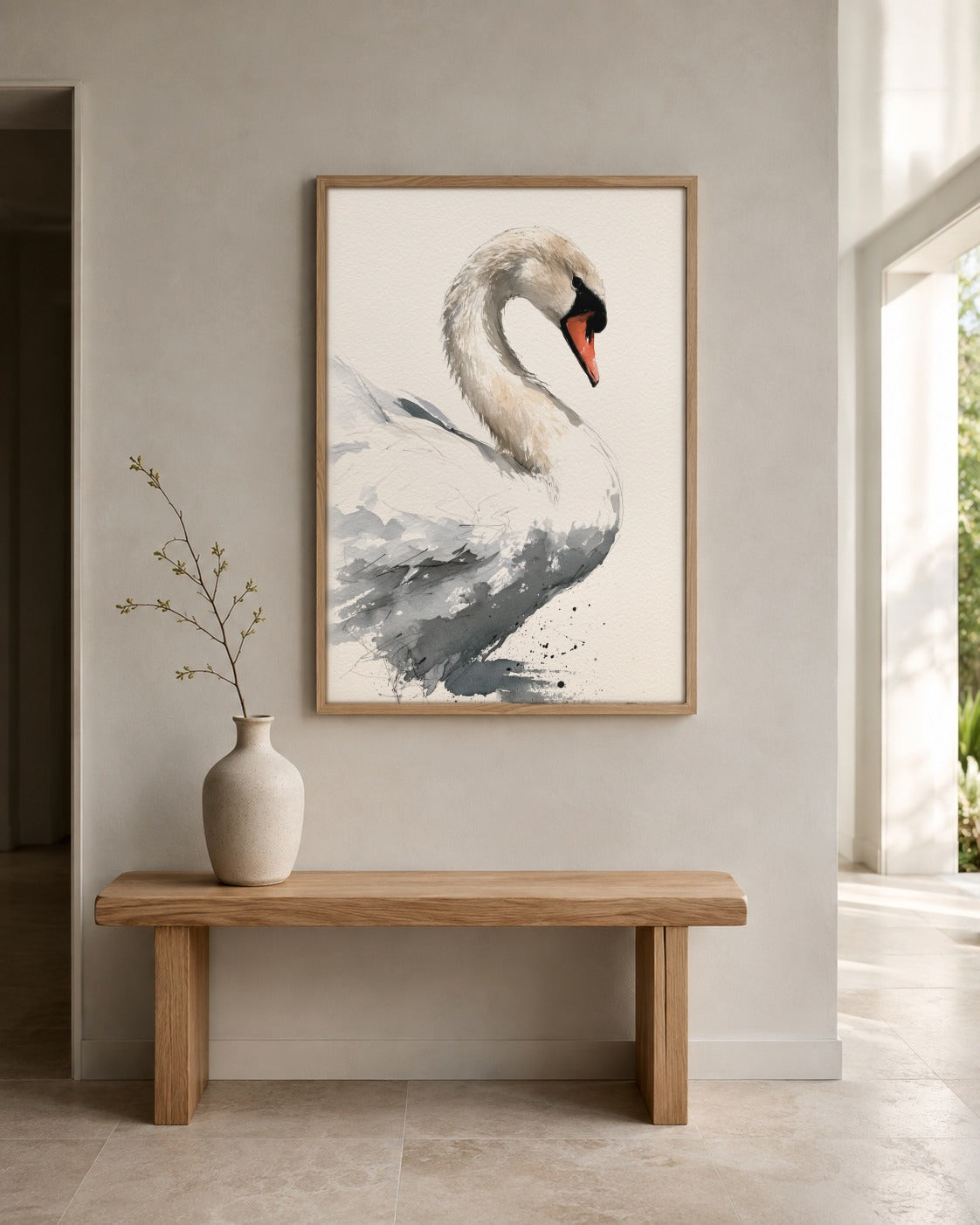 Swan bird wall art displayed in a home interior