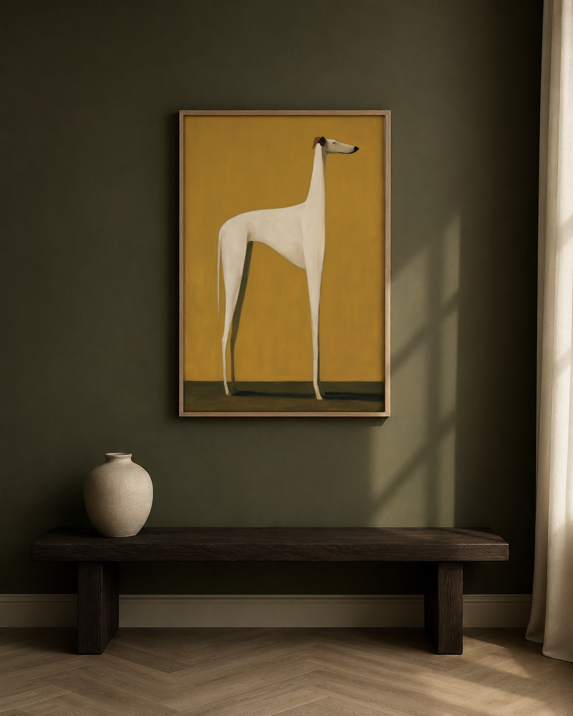 The Standing Hound framed greyhound artwork in a contemporary interior