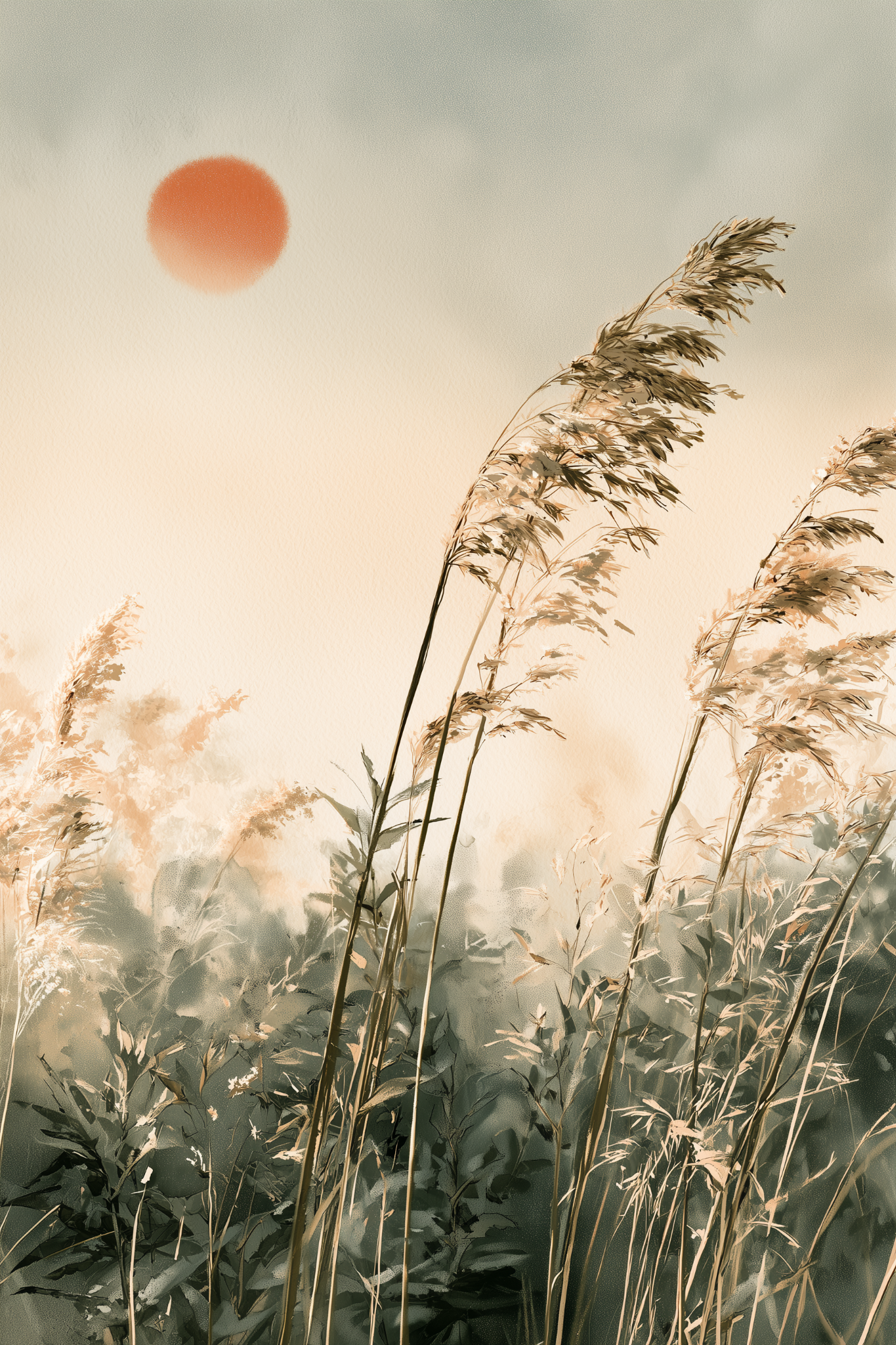 Reed Sun terracotta meadow wall art print