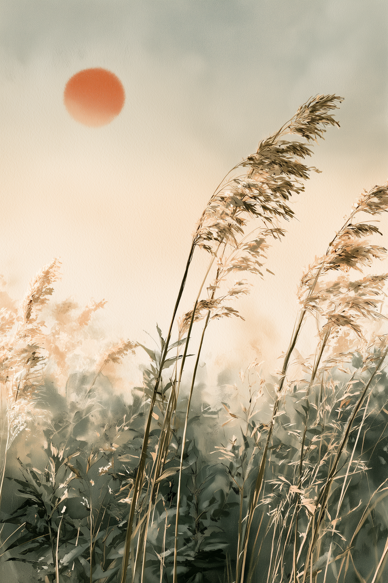 Reed Sun terracotta meadow wall art print