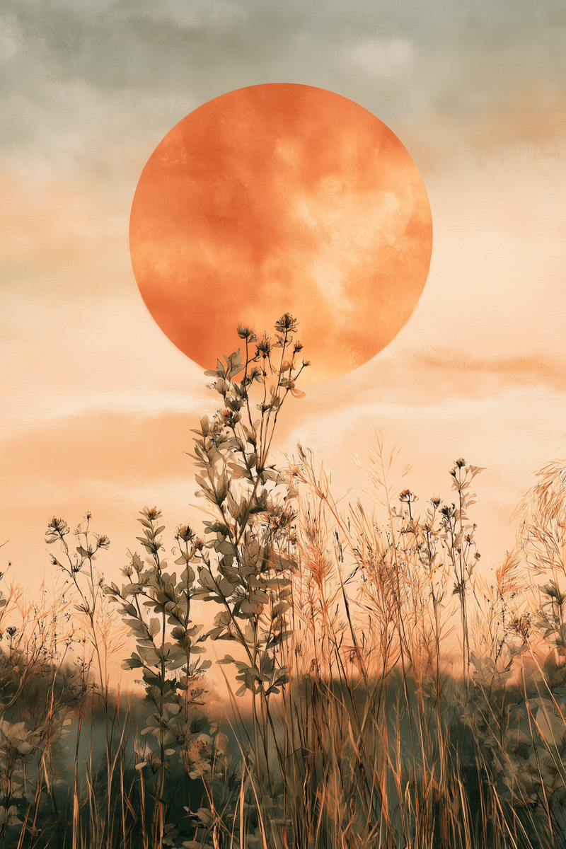 Harvest Sun terracotta meadow wall art print