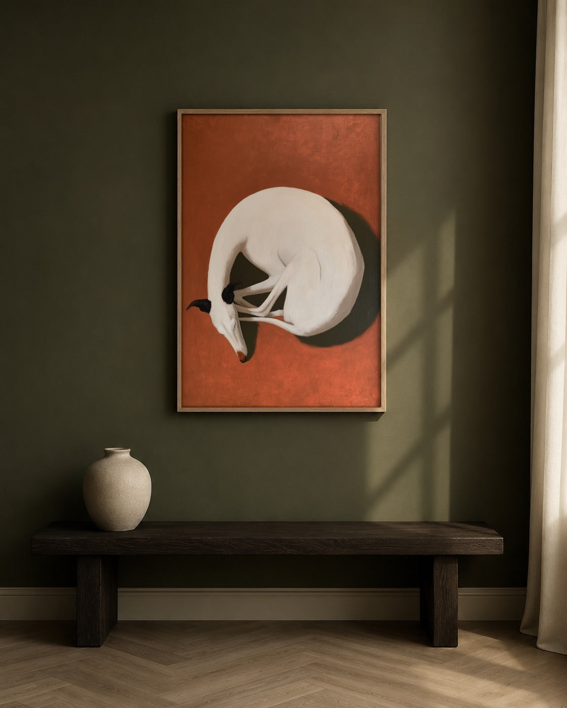 The Sleeping Hound framed greyhound artwork in a contemporary interior