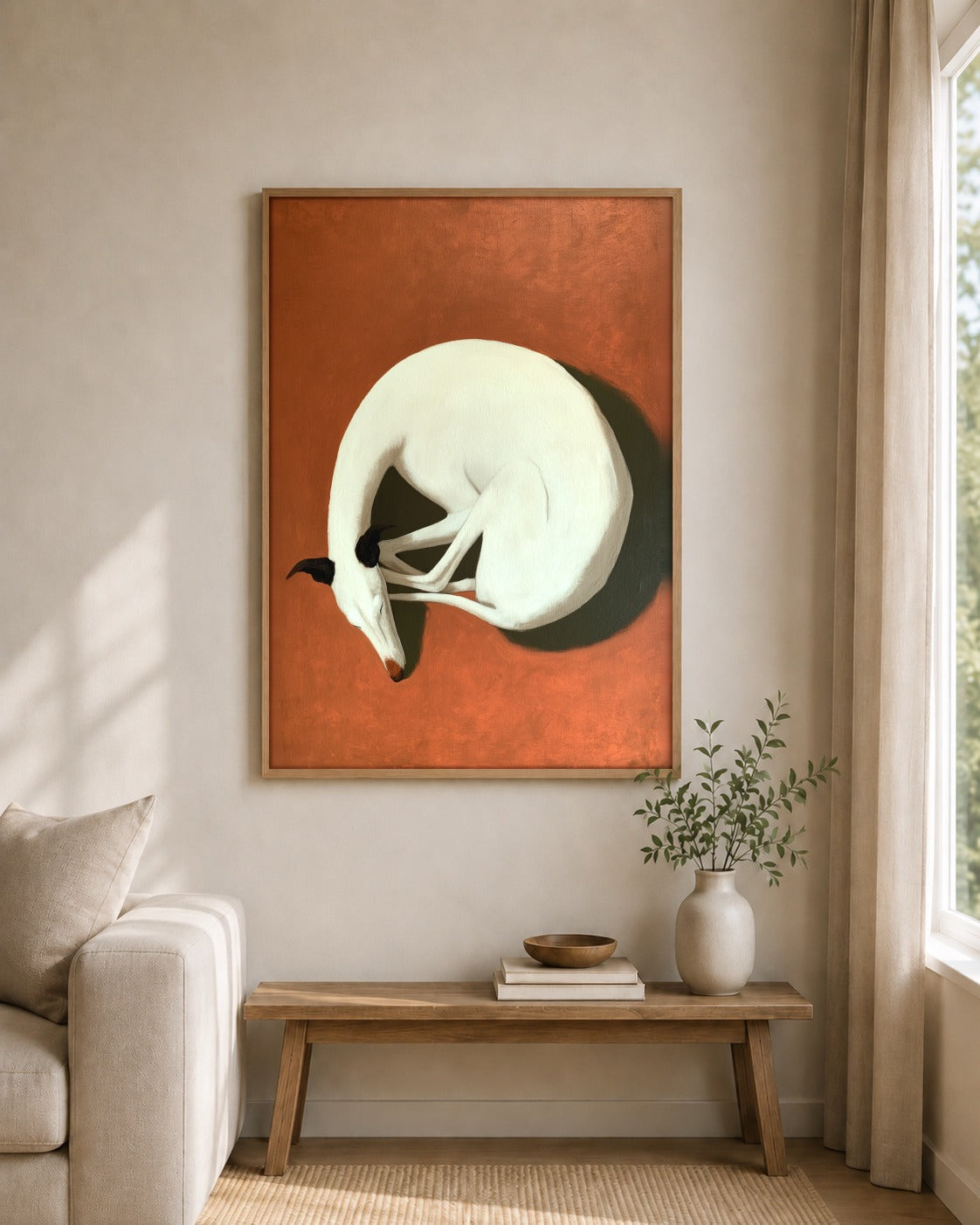 The Sleeping Hound framed wall art styled on an interior wall