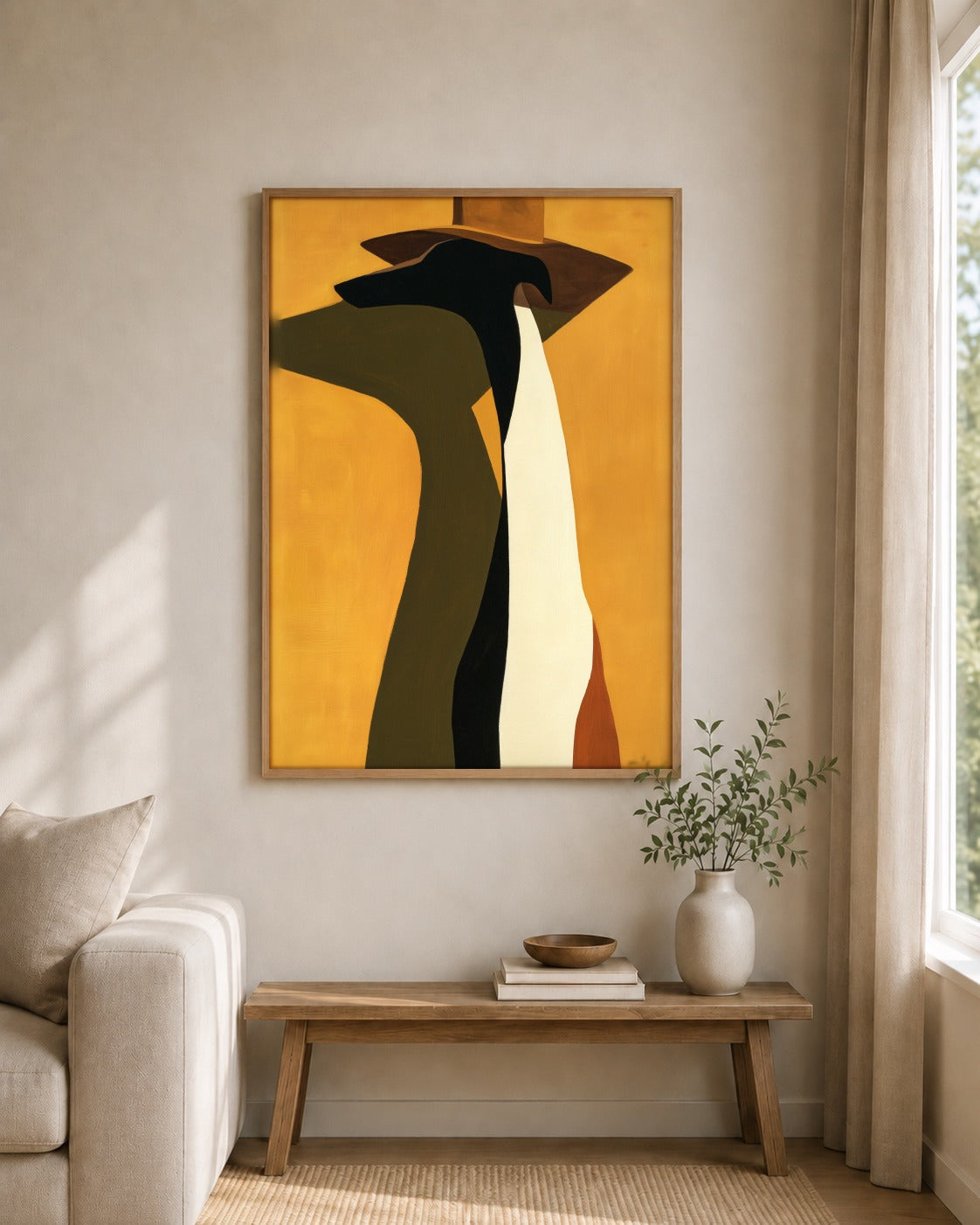 The Hound, Seated framed wall art styled on an interior wall