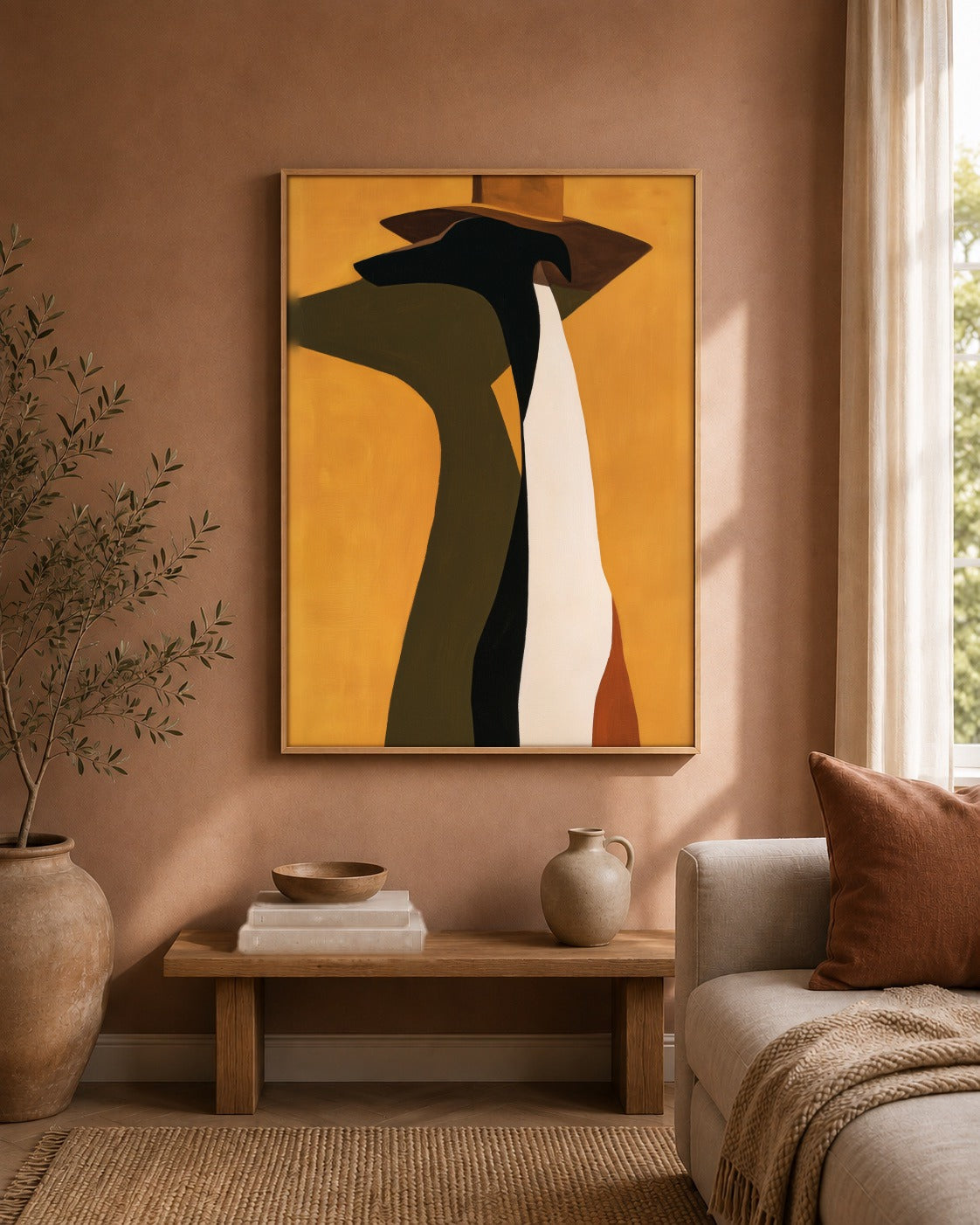 The Hound, Seated greyhound artwork interior view
