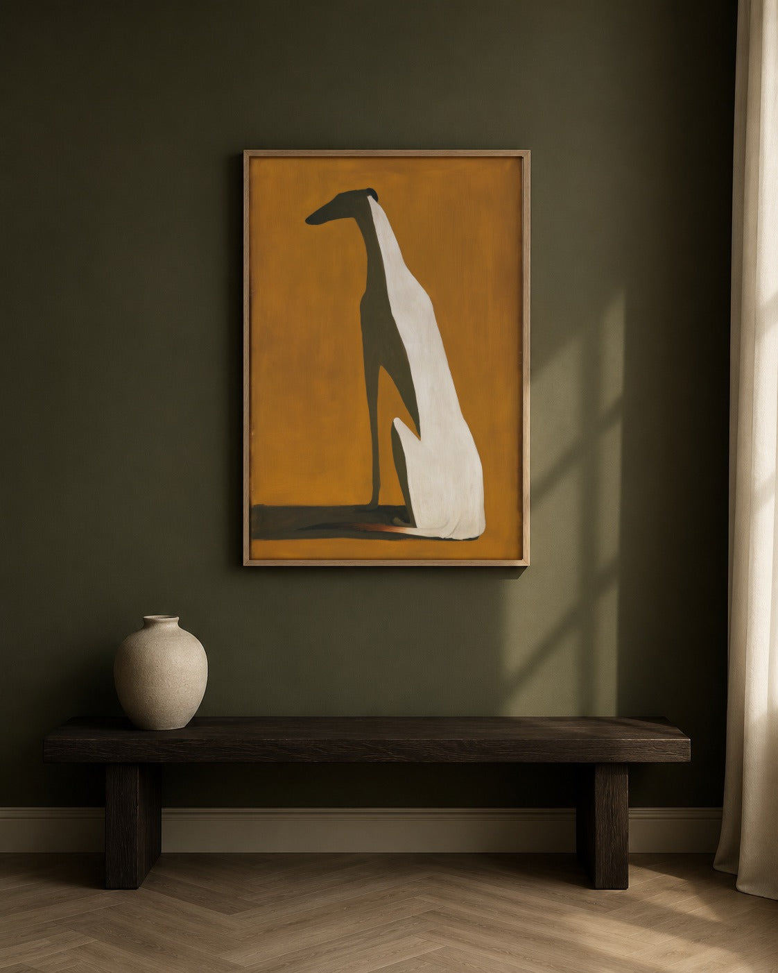 The Long Hound framed greyhound artwork in a contemporary interior