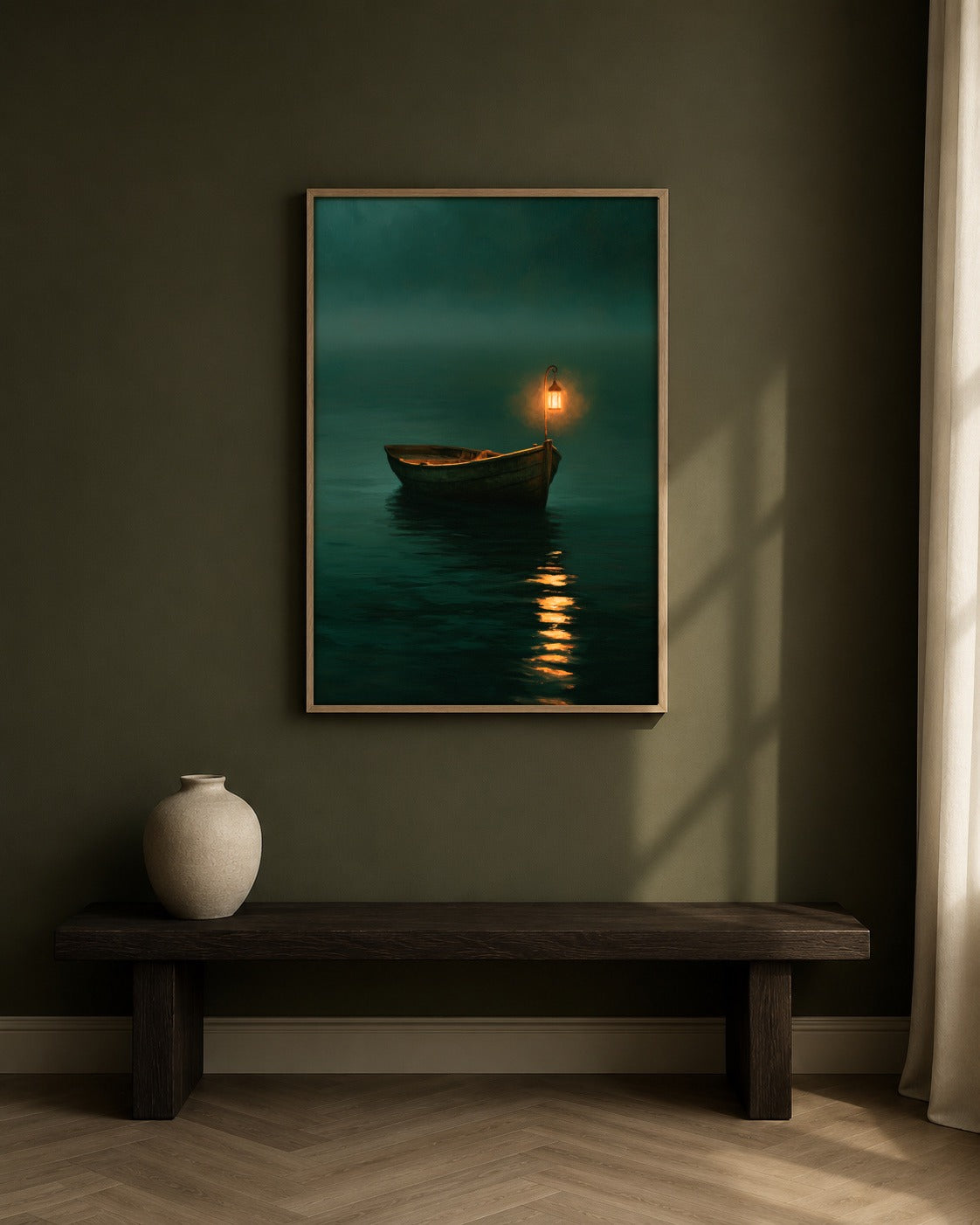 The Lantern Boat green boat wall art interior view