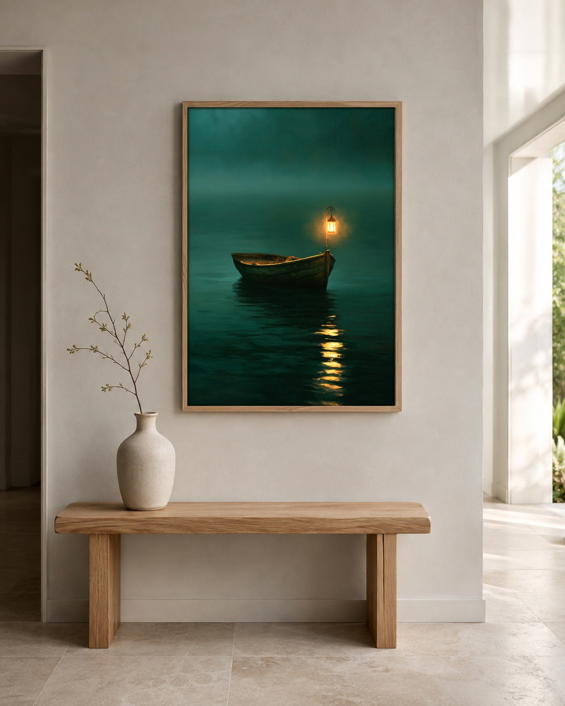 The Lantern Boat emerald green artwork in a home interior