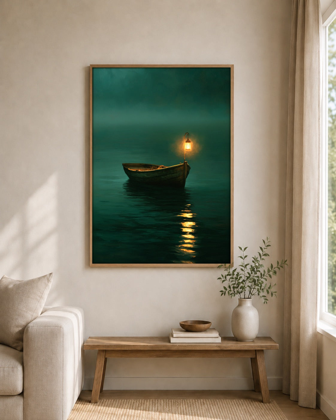 The Lantern Boat framed boat wall art in a contemporary interior