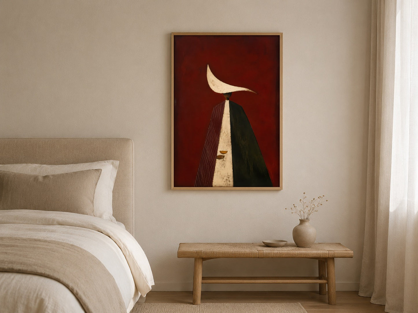 The Last Glass modern figurative wall art, framed in a styled interior