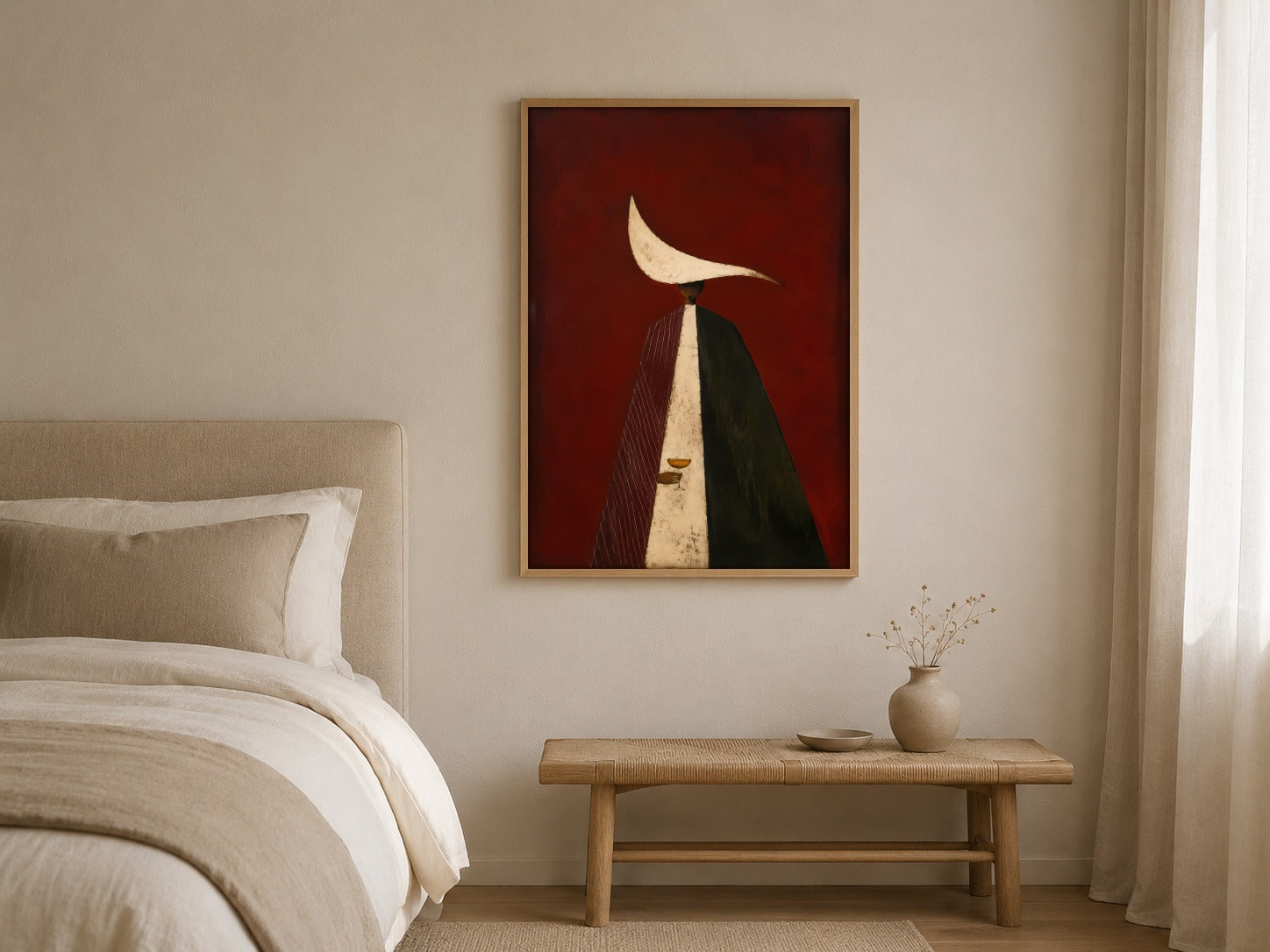 The Last Glass modern figurative wall art, framed in a styled interior