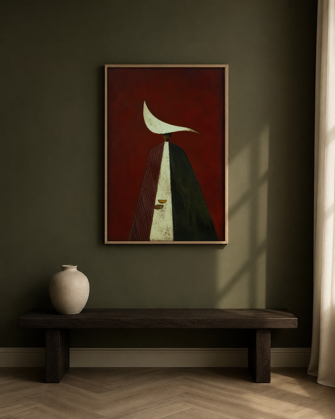 The Last Glass framed figurative artwork in a contemporary interior