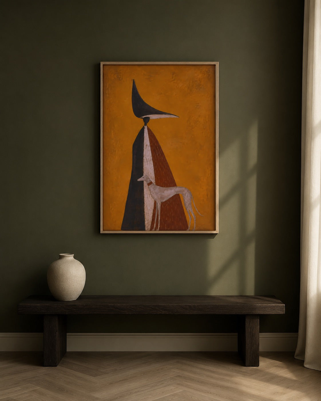 The Late Guest framed figurative artwork in a contemporary interior