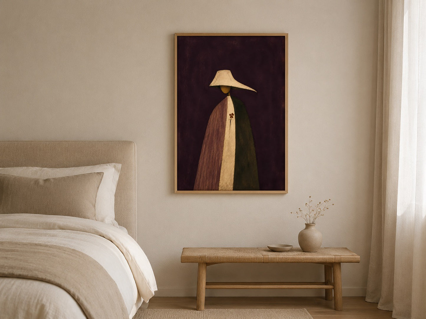 The Night Flower modern figurative wall art, framed in a styled interior