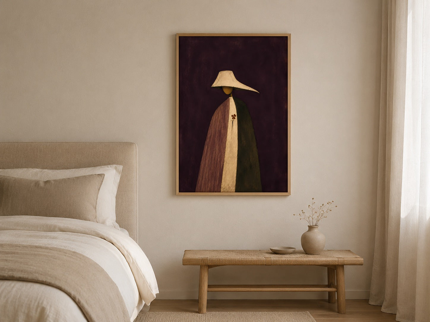 The Night Flower modern figurative wall art, framed in a styled interior