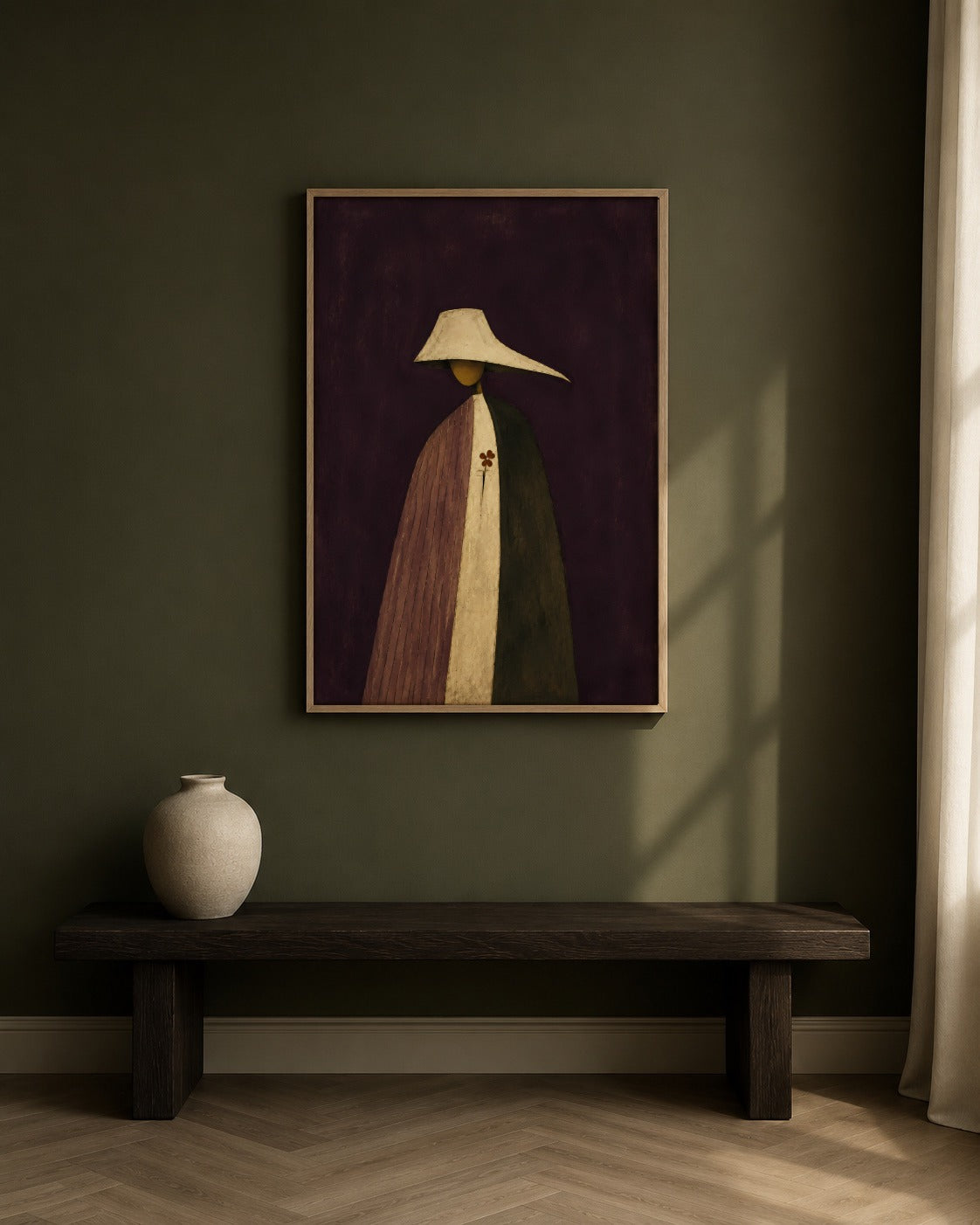 The Night Flower framed figurative artwork in a contemporary interior
