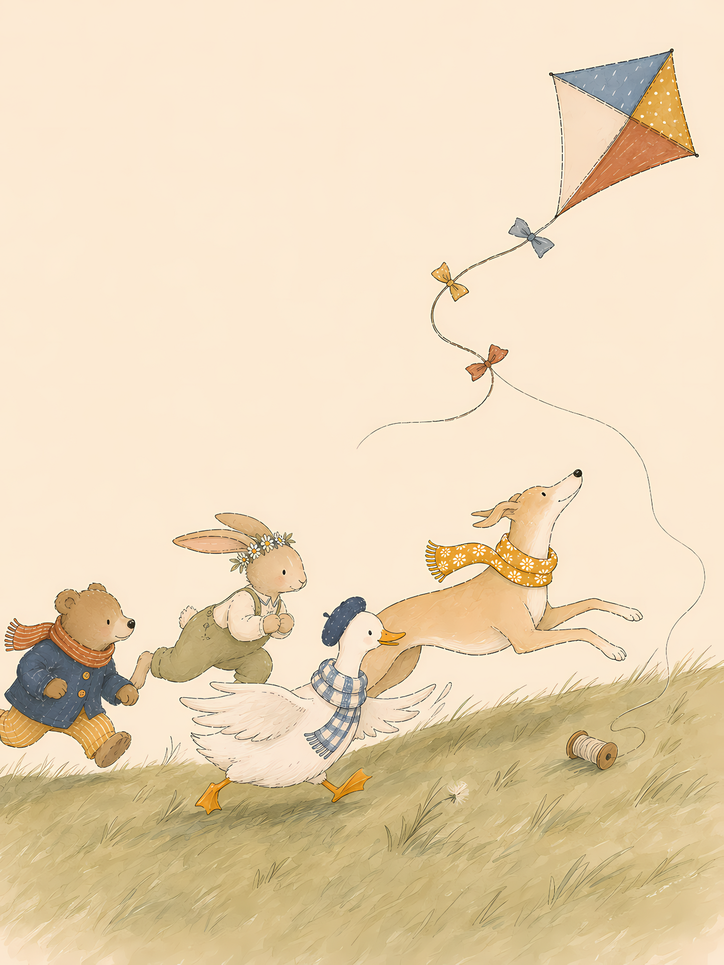 The Runaway Kite illustrated animal nursery print by Daisy and Friends