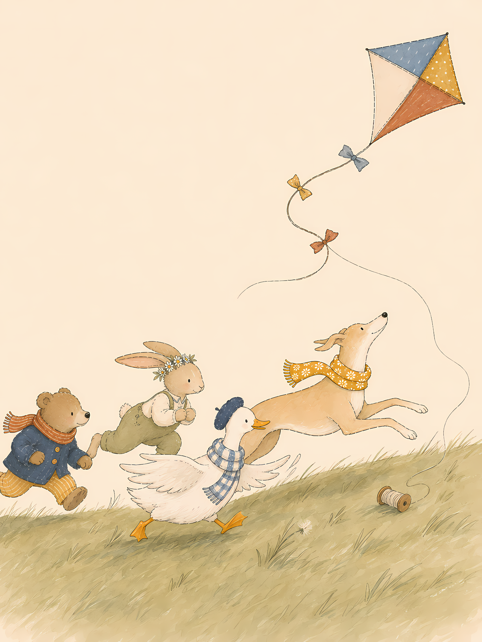 The Runaway Kite illustrated animal nursery print by Daisy and Friends