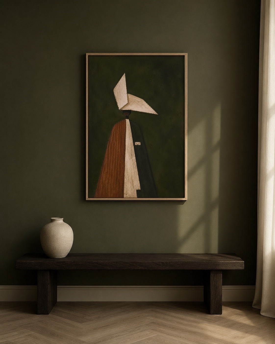 The Unsent Letter framed figurative artwork in a contemporary interior