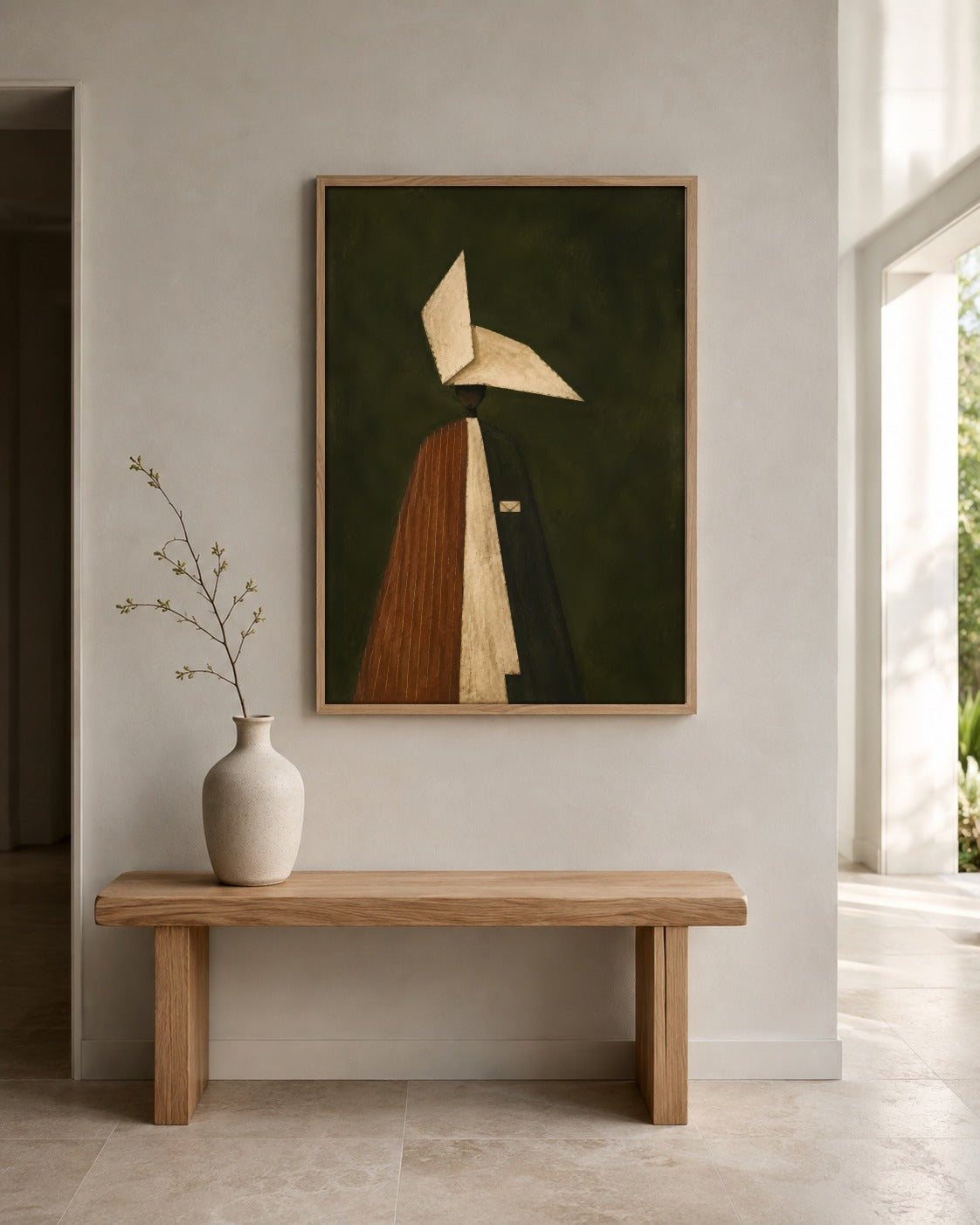The Unsent Letter faceless figure wall art displayed in a home interior
