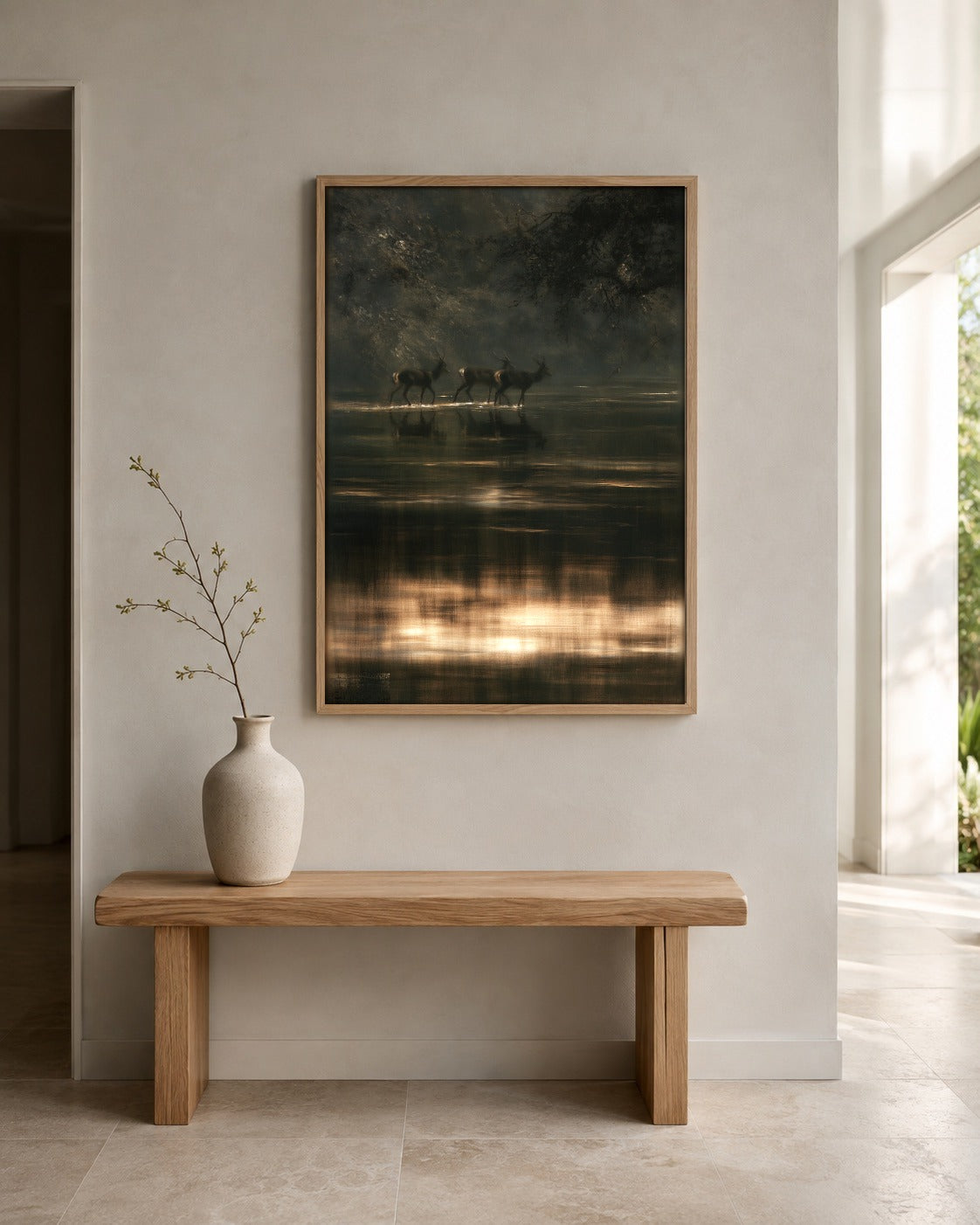 Through Still Water deer wall art displayed in a home interior