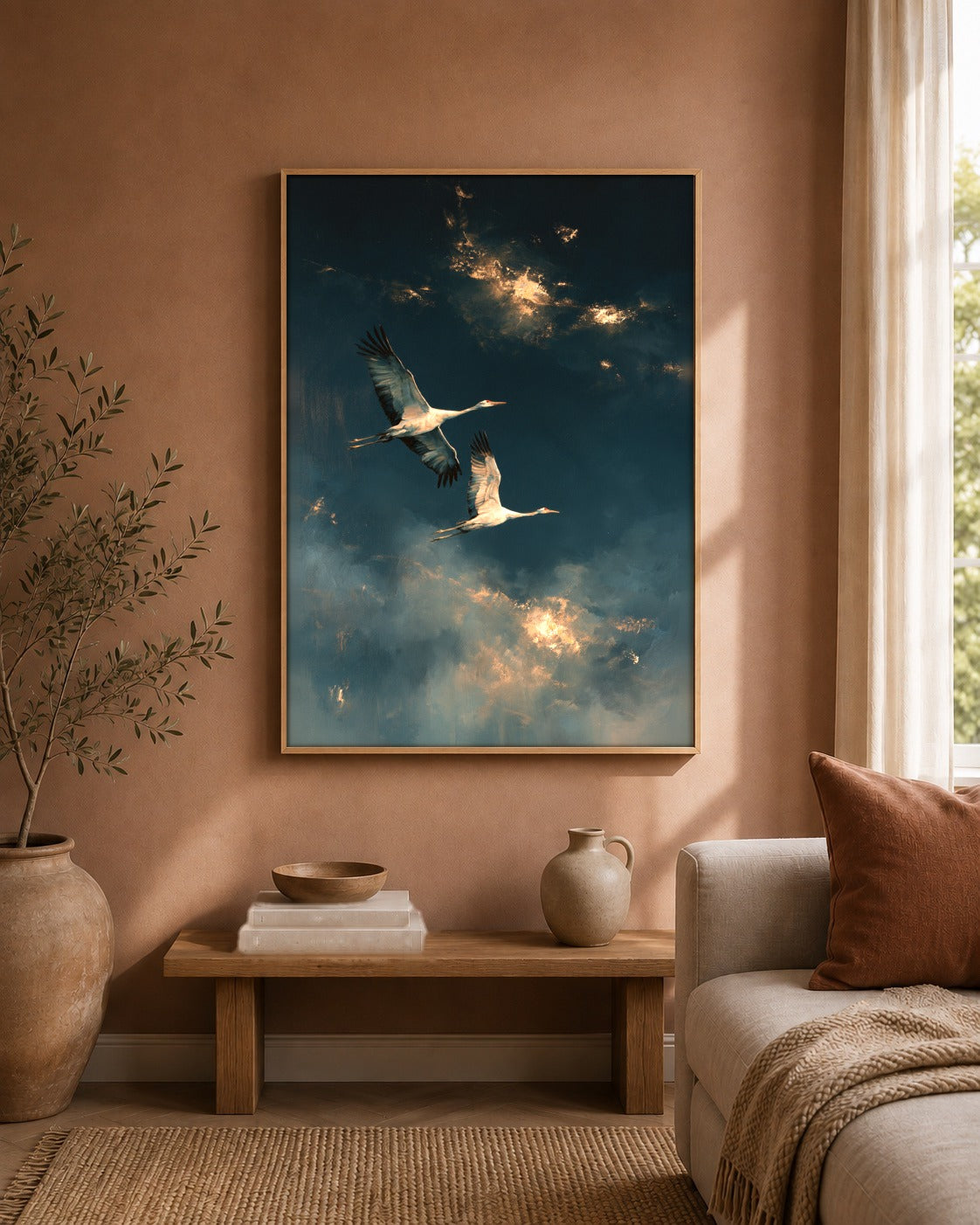 Gilded Flight framed wall art styled on an interior wall