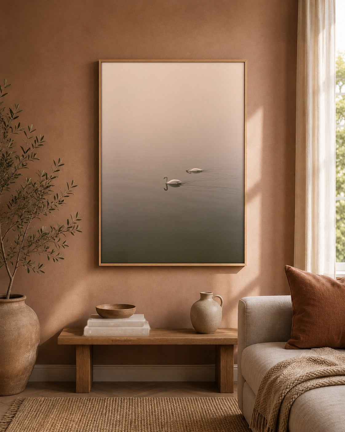 Two in the Mist swan artwork interior view