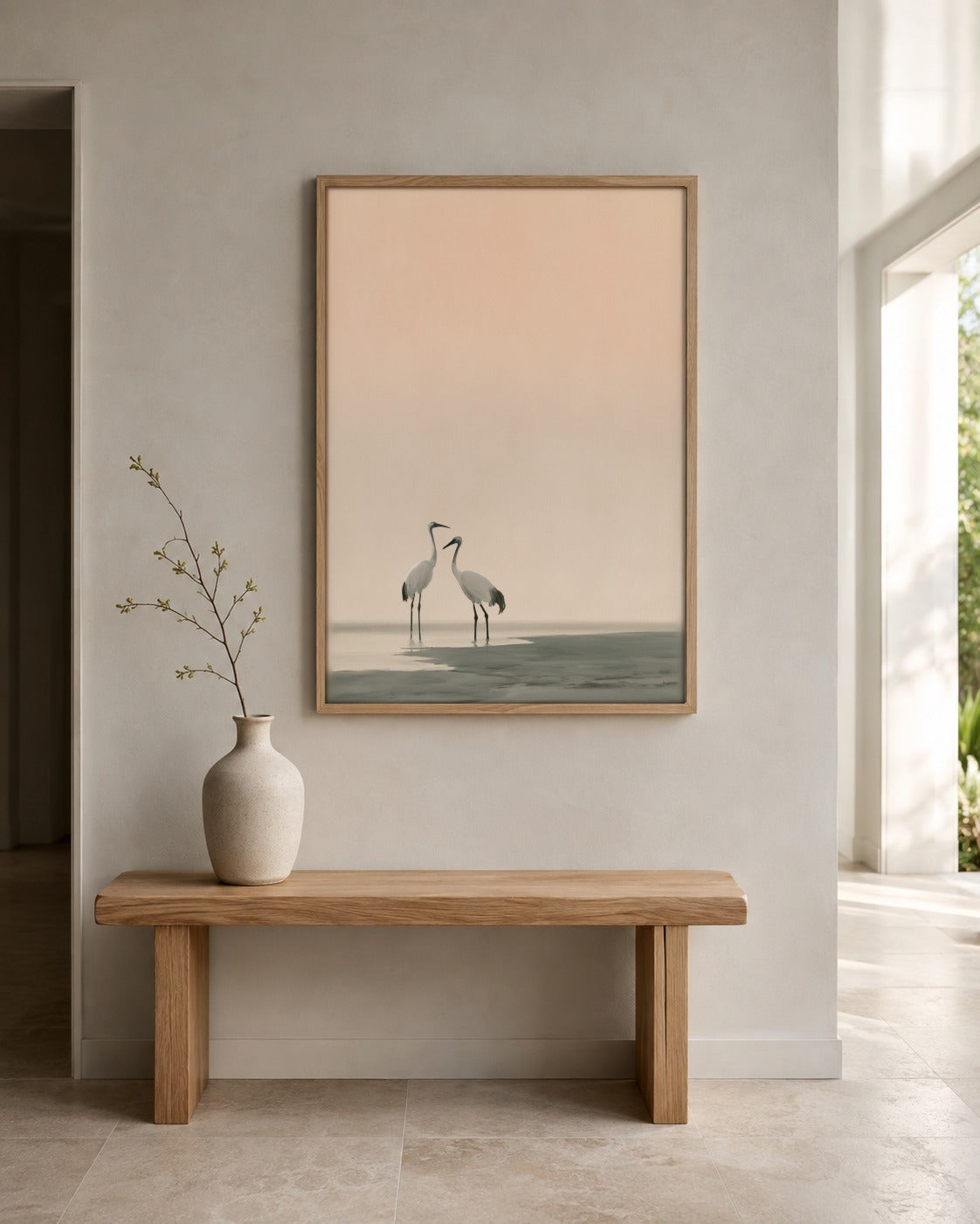 The Quiet Meeting pair of birds wall art displayed in a home interior