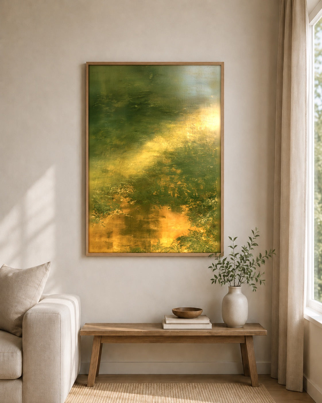 Where the Light Falls framed wall art styled on an interior wall