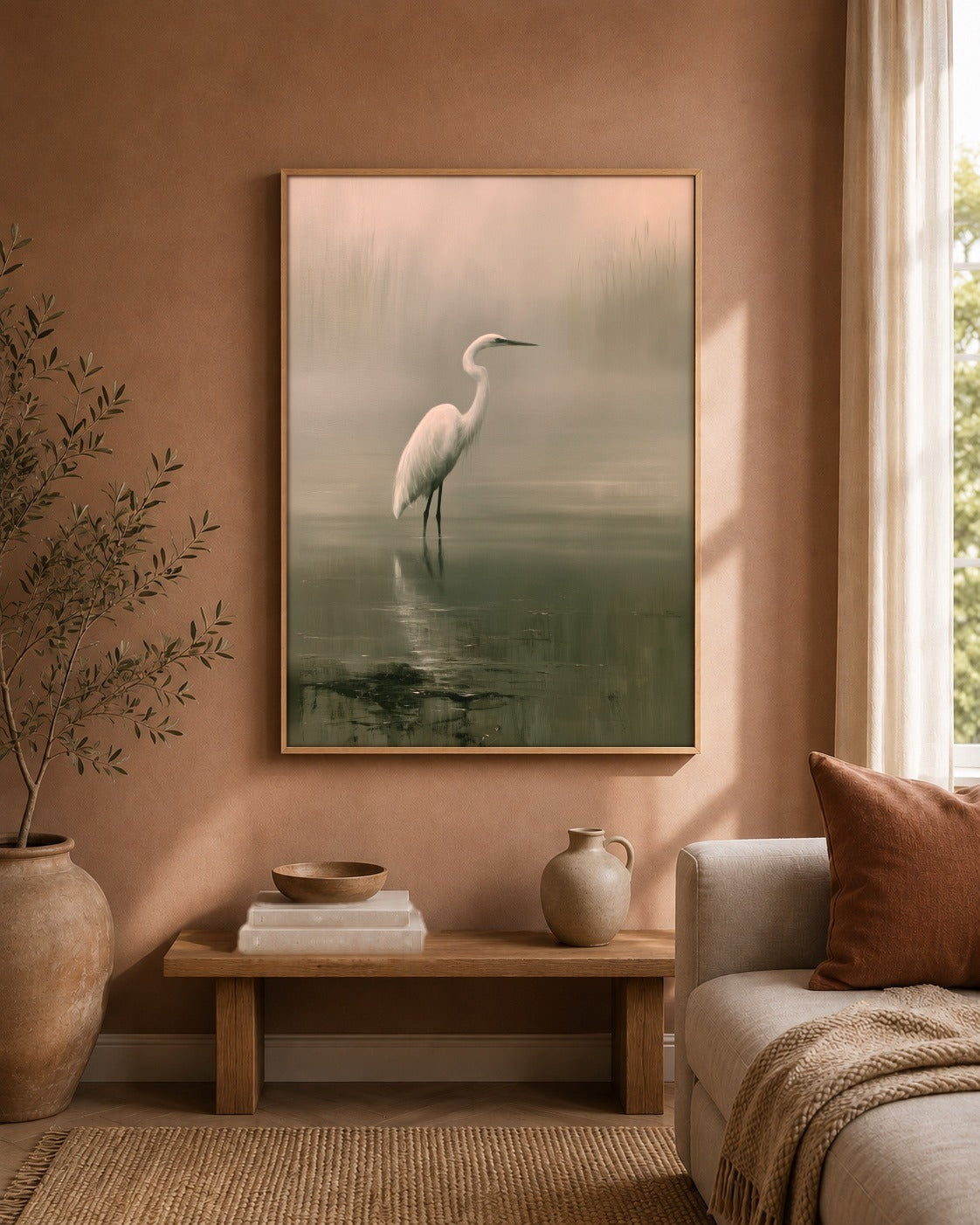 The Pale Heron heron wall art interior view
