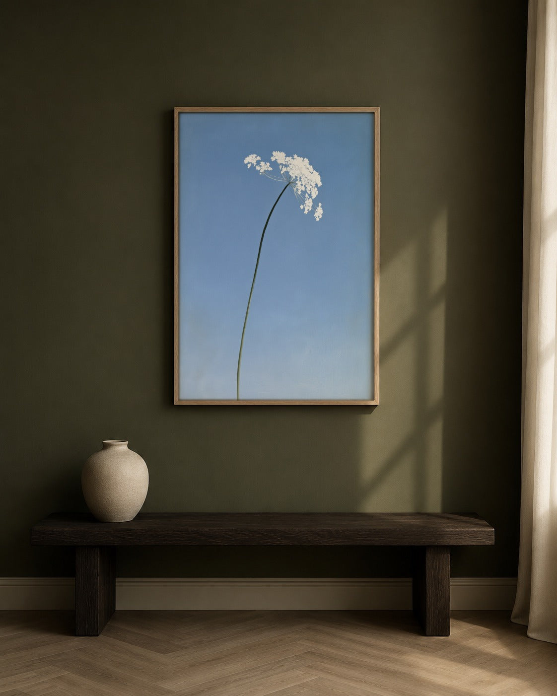 A Quiet Bloom framed floral artwork in a contemporary interior
