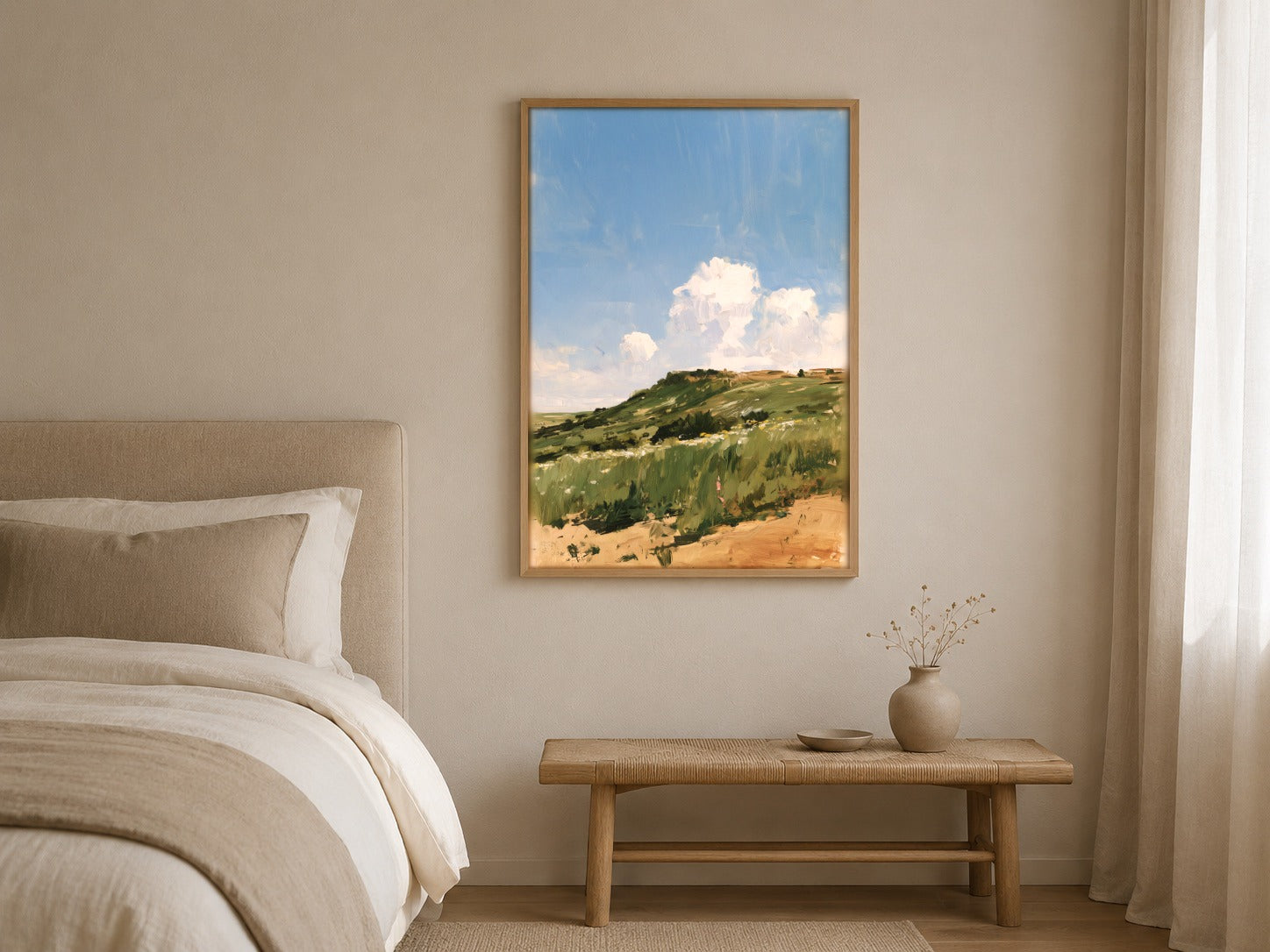 Beyond the Dunes framed coastal artwork in a contemporary interior