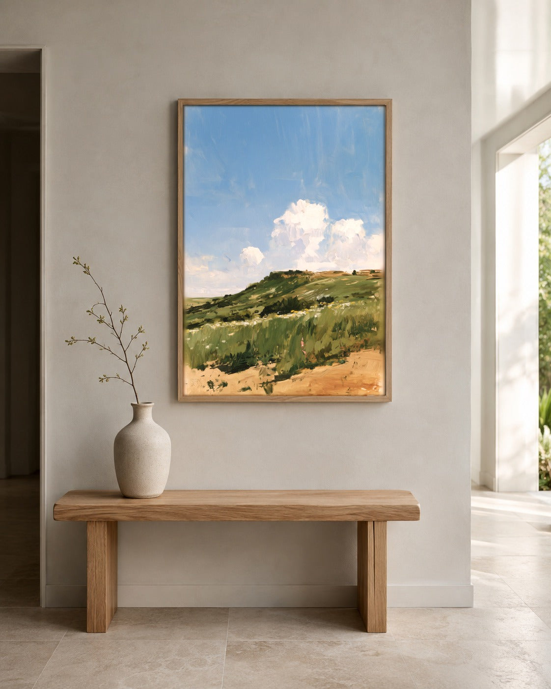 Beyond the Dunes framed wall art styled on an interior wall
