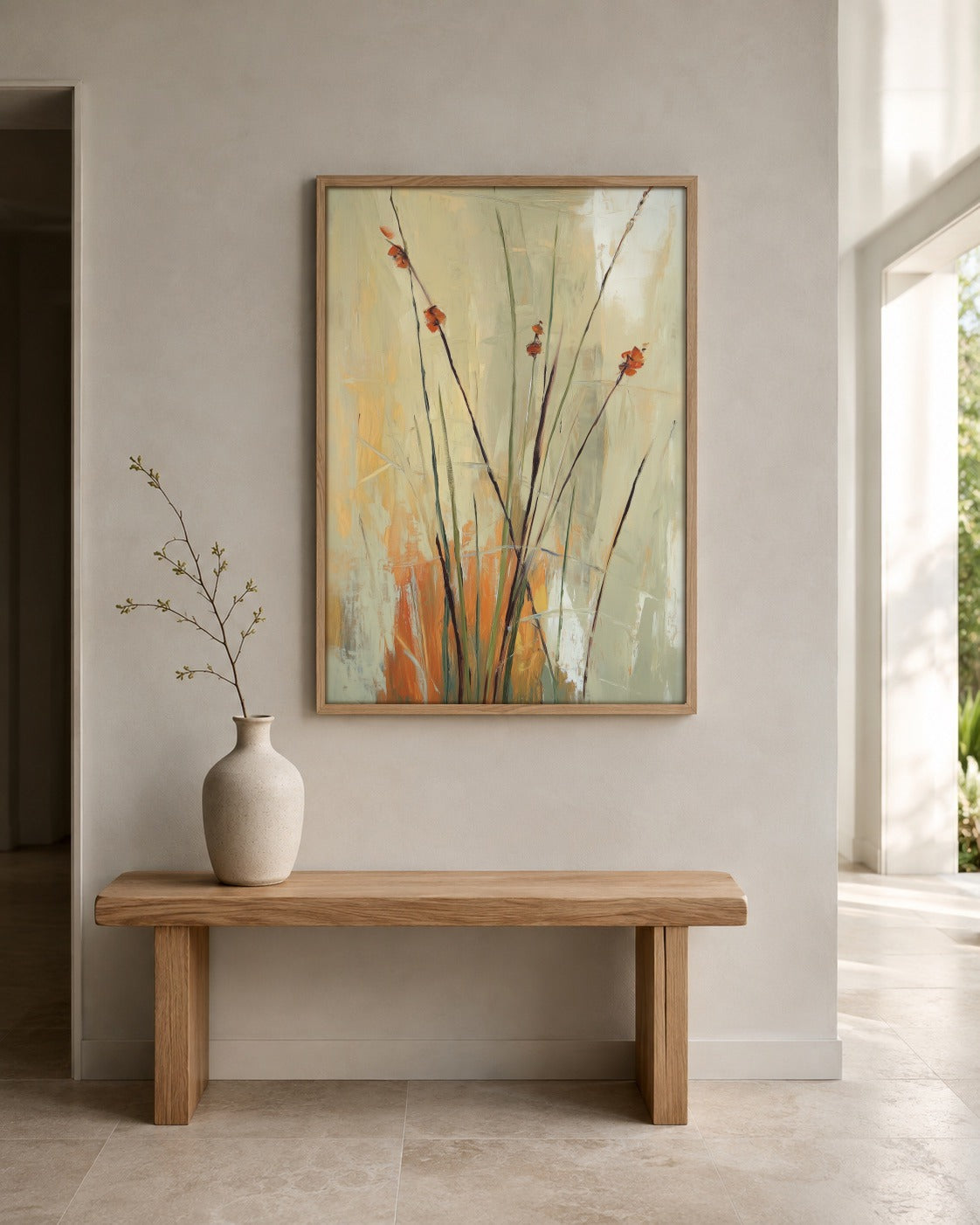 Wild Poppy orange floral wall art displayed in a home interior