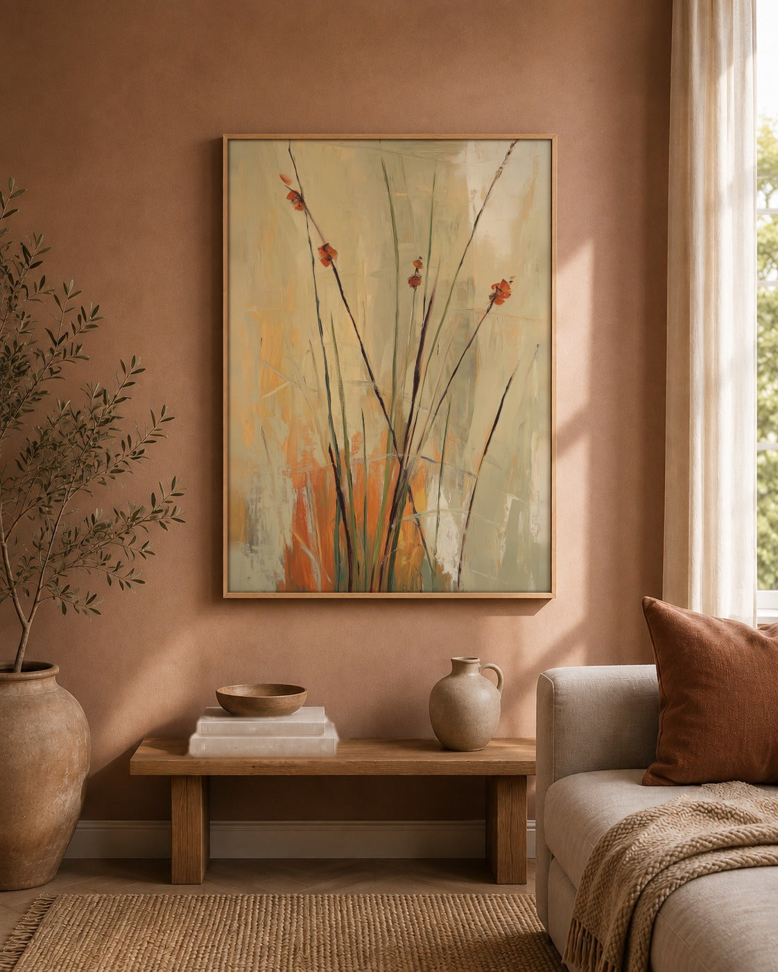 Wild Poppy botanical abstract artwork interior view